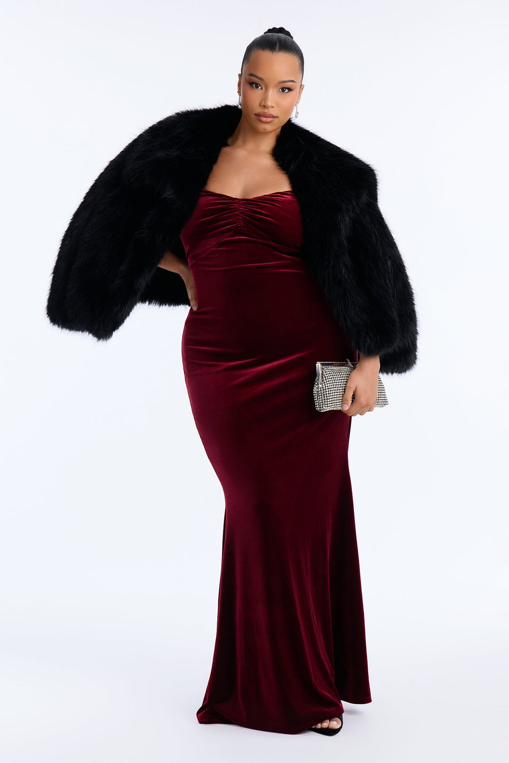 Arrive At Nine Velvet Maxi Dress - Burgundy