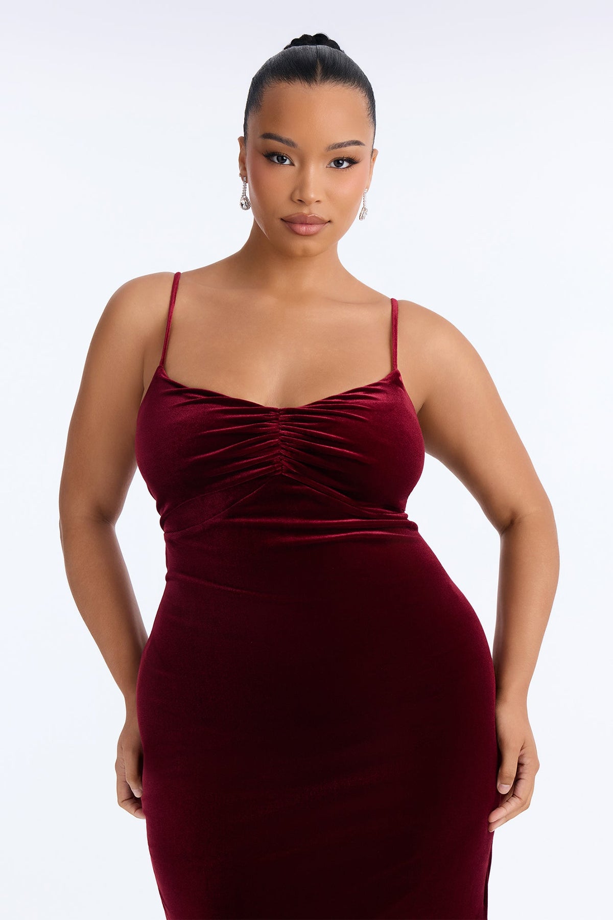 Arrive At Nine Velvet Maxi Dress - Burgundy