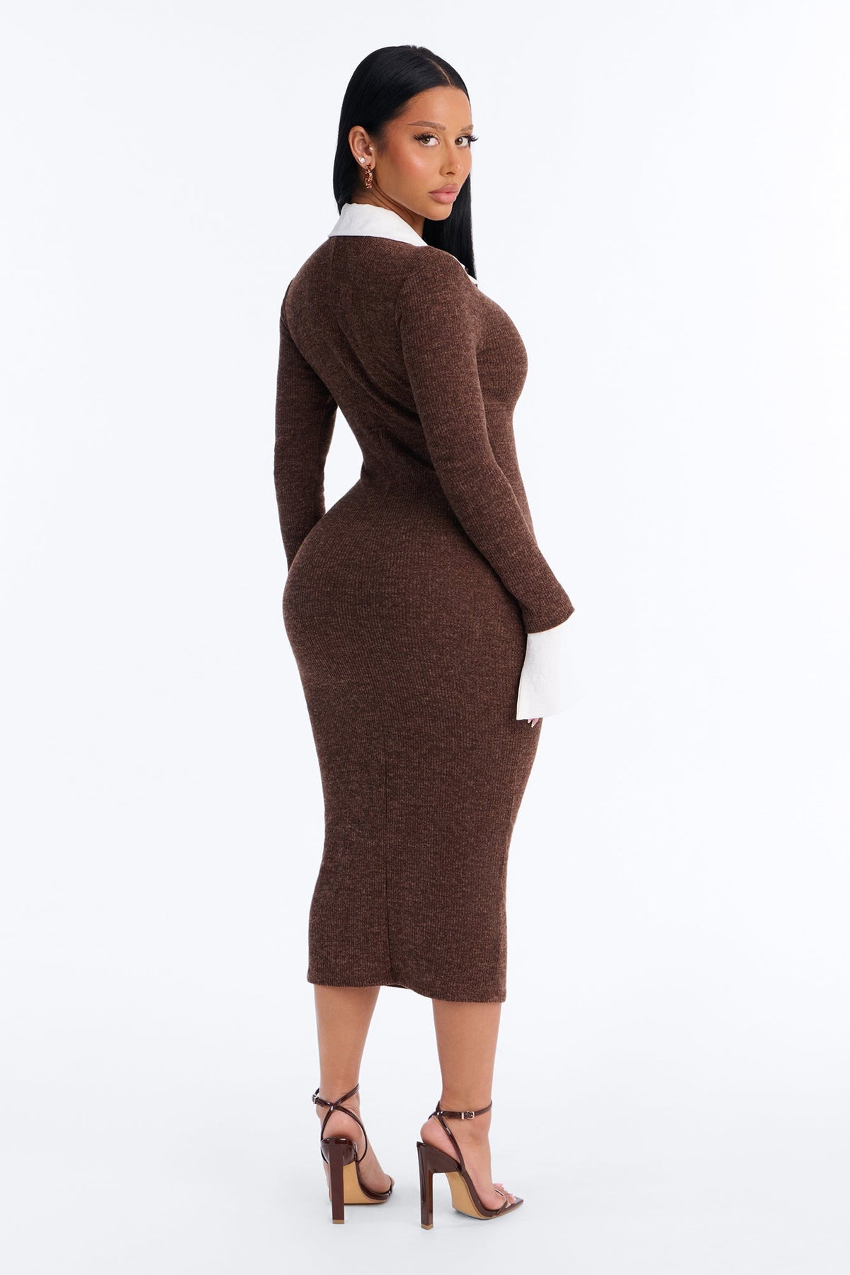 Office Beauty Of The Week Collar Midi Dress - Brown