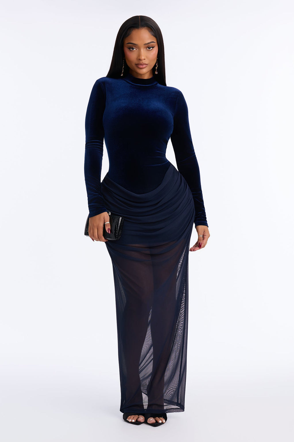 Don't Fall In Love Velvet Maxi Dress - Navy