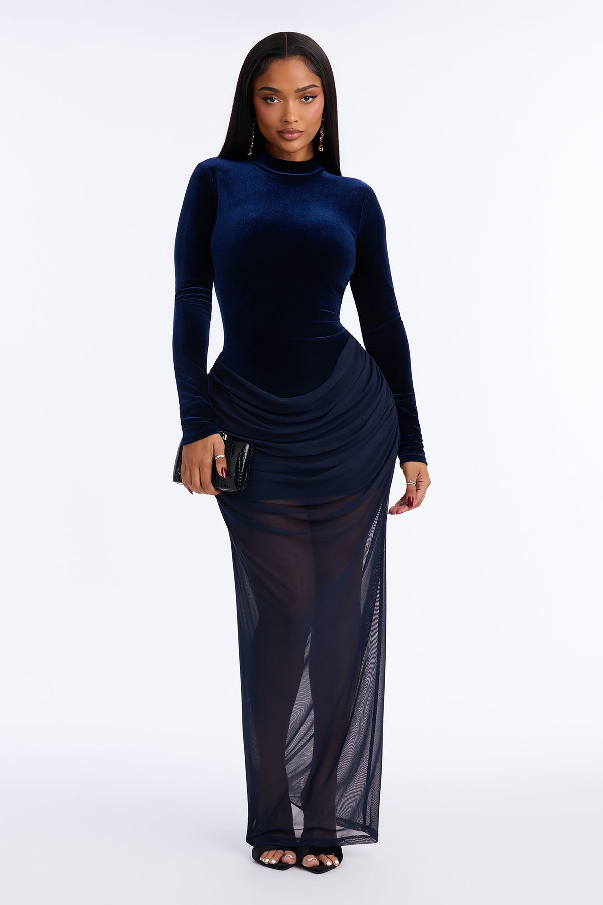Don't Fall In Love Velvet Maxi Dress - Navy