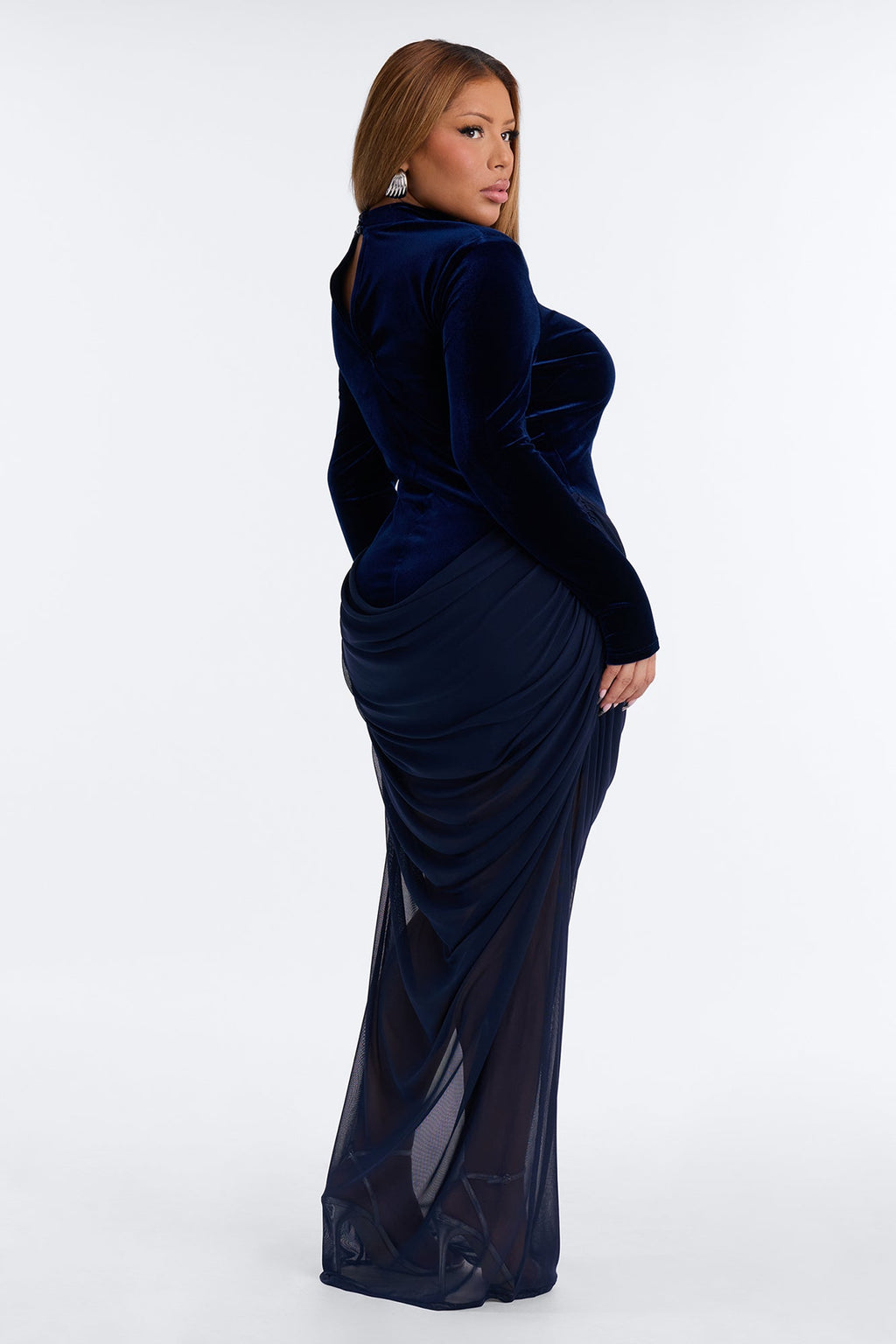 Don't Fall In Love Velvet Maxi Dress - Navy