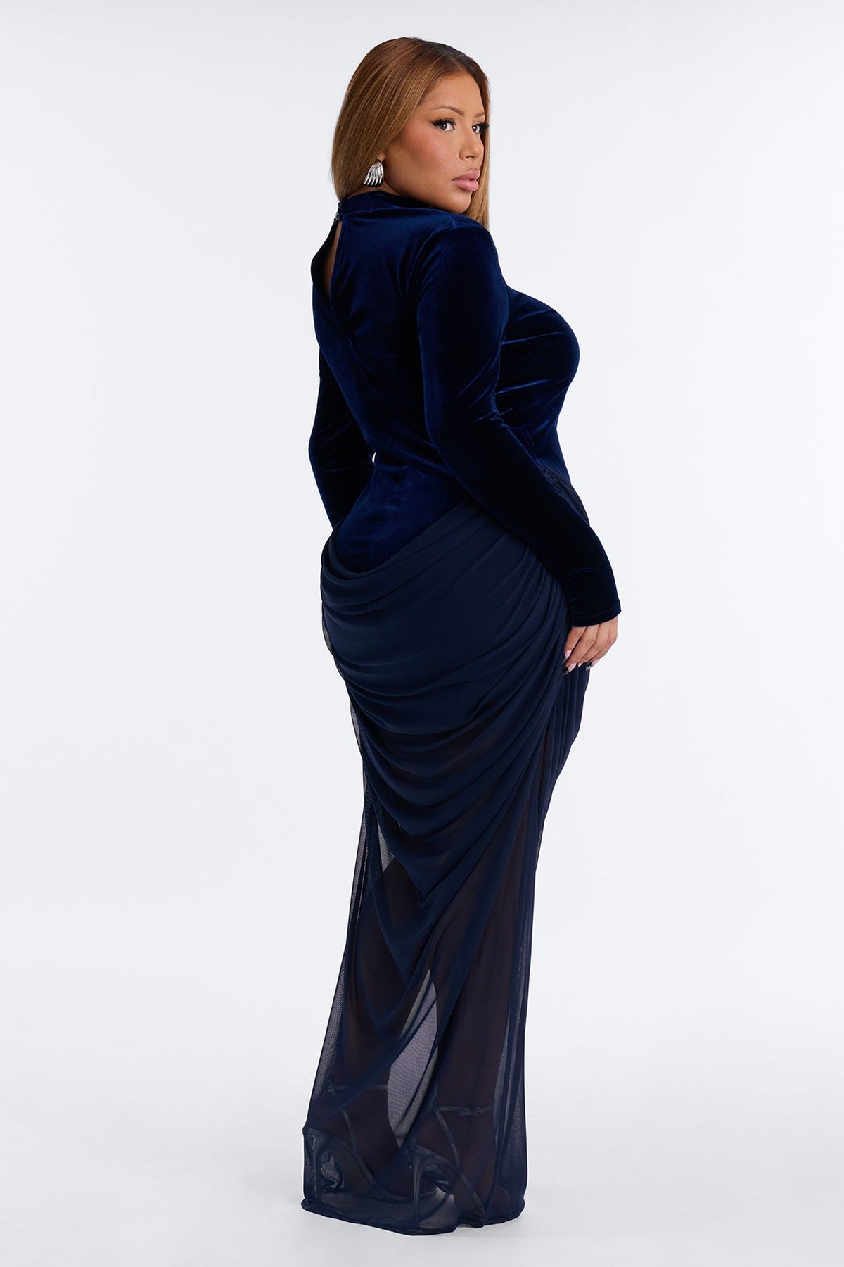 Don't Fall In Love Velvet Maxi Dress - Navy