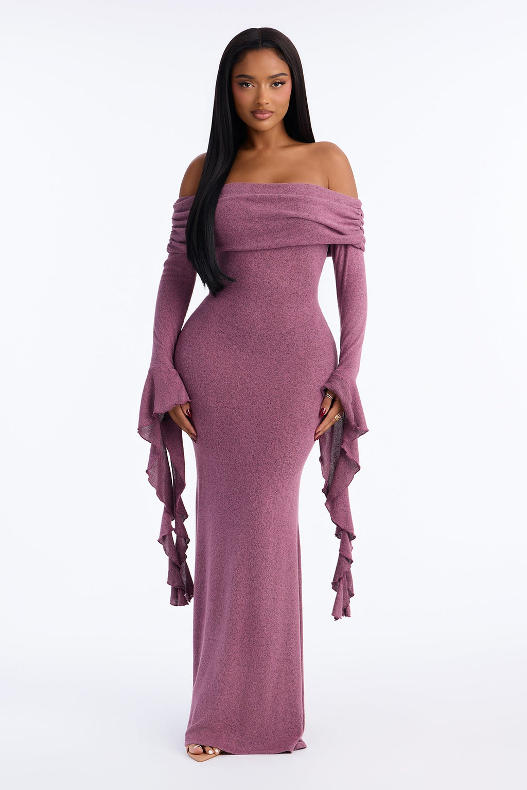 Always In Style Ruffle Long Sleeve Maxi Dress - Plum