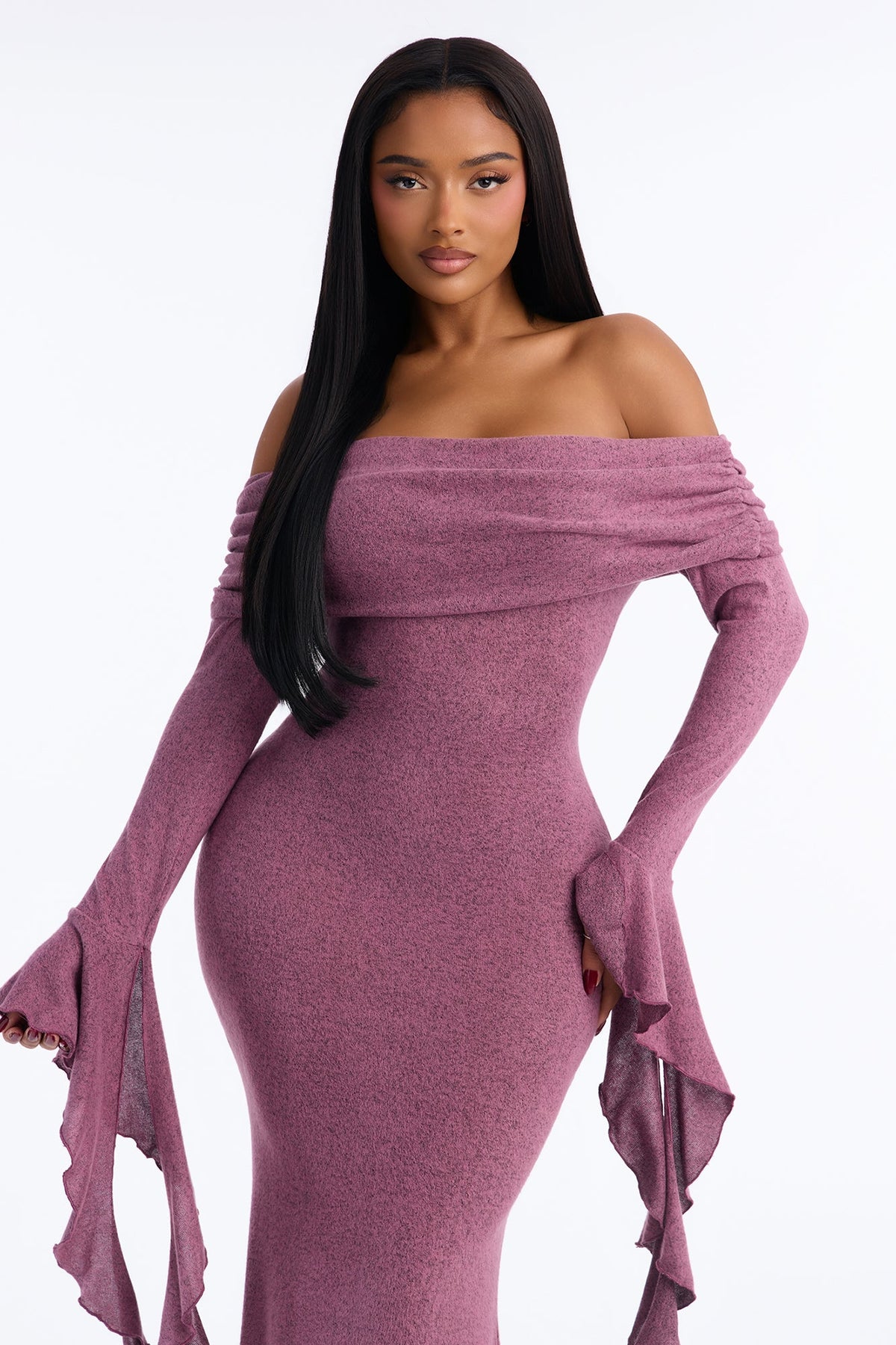 Always In Style Ruffle Long Sleeve Maxi Dress - Plum