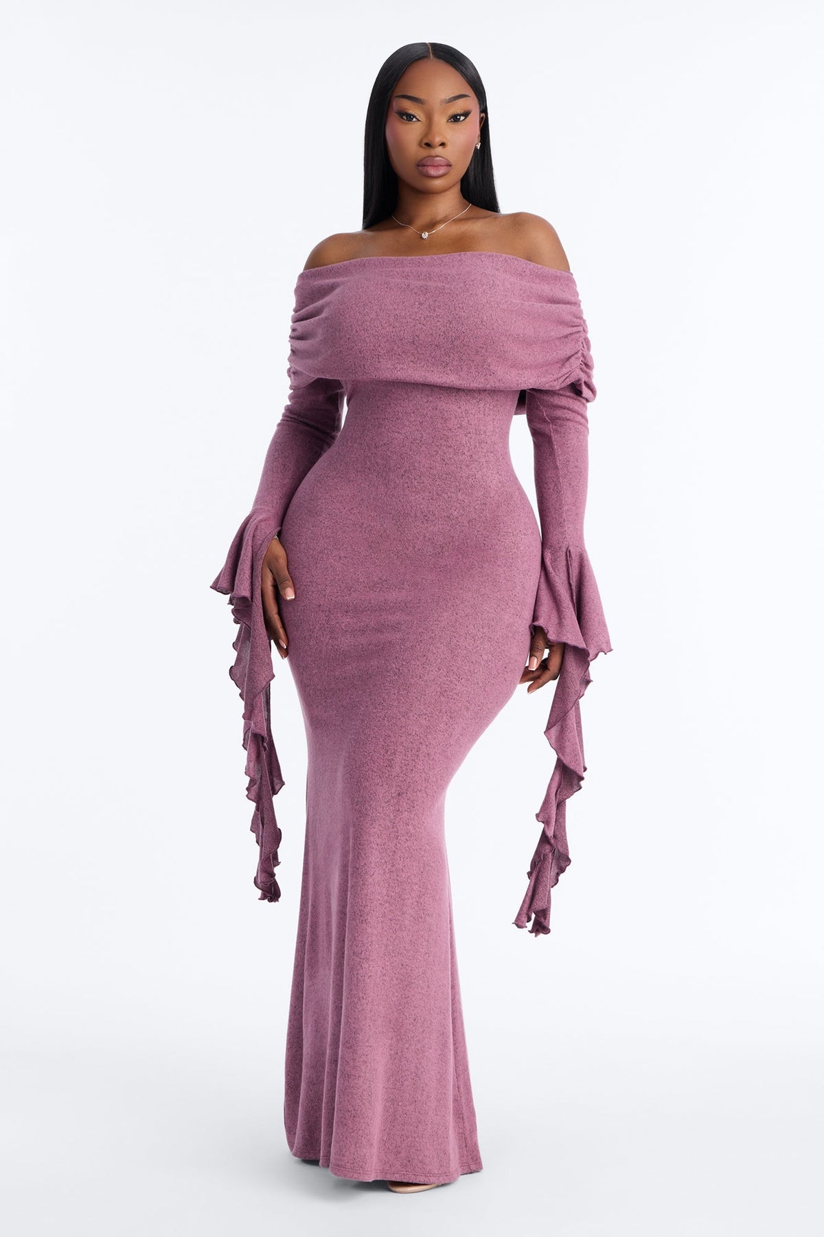 Always In Style Ruffle Long Sleeve Maxi Dress - Plum