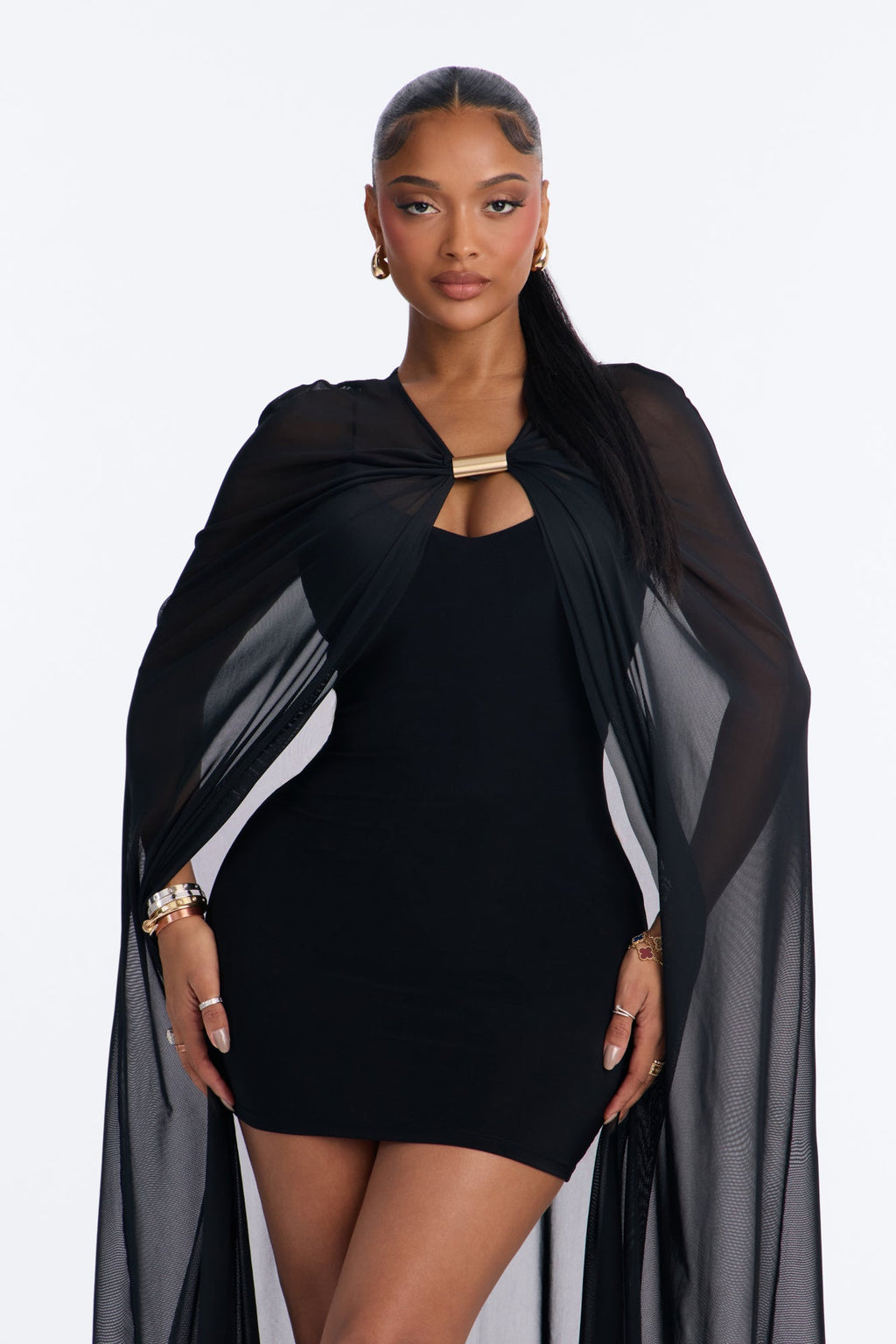 Caelie Cape Mini Dress Set - Black
