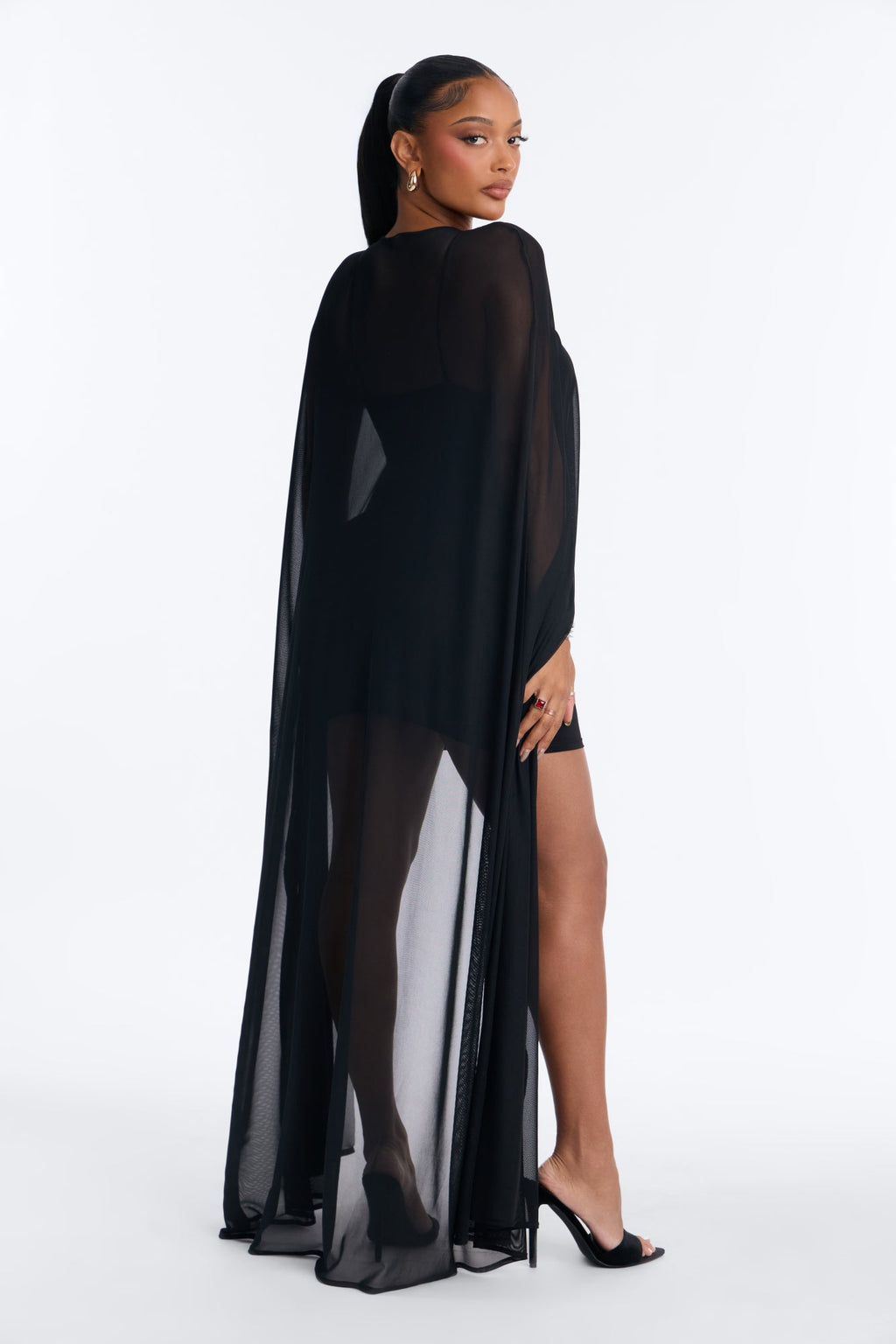 Caelie Cape Mini Dress Set - Black