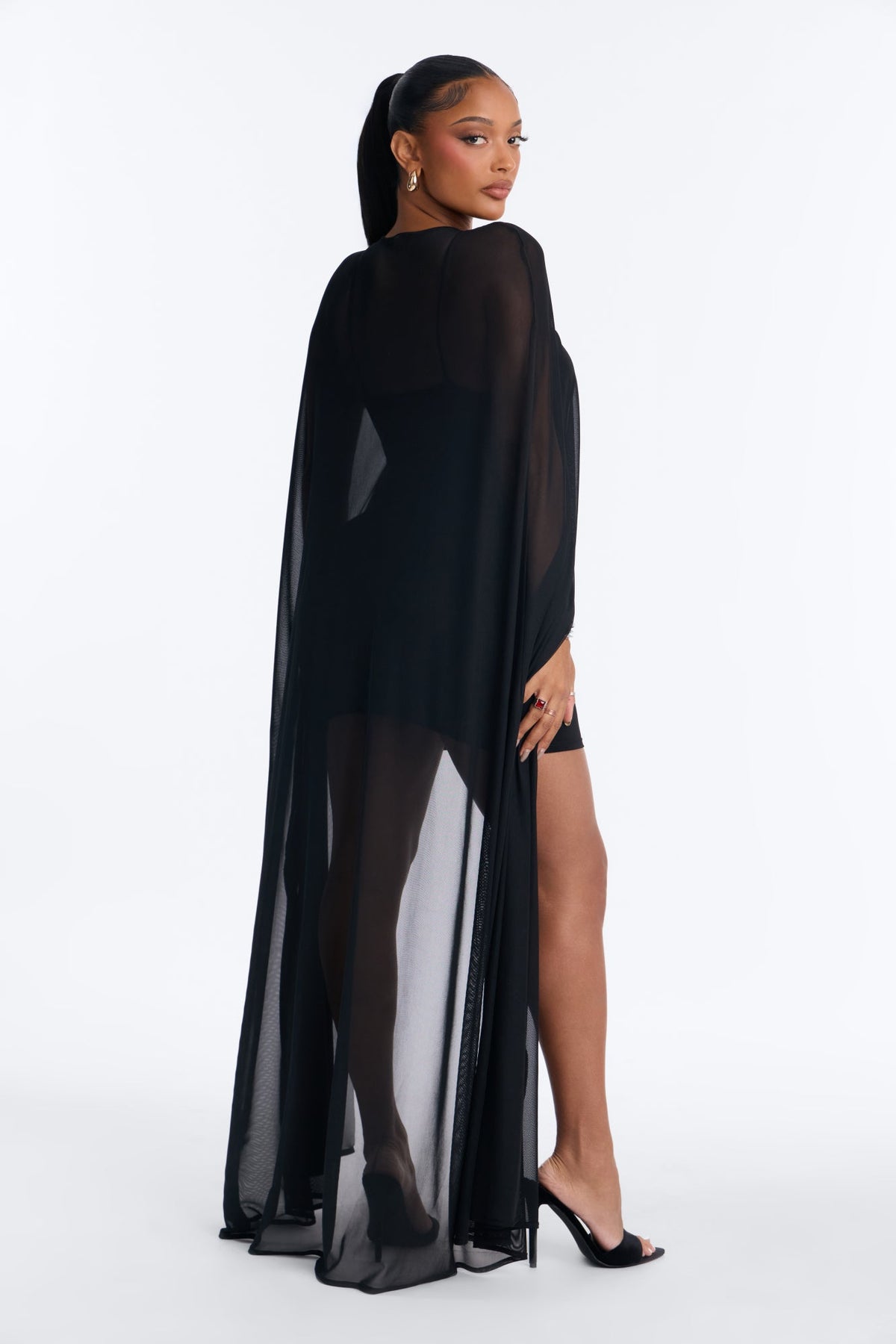 Caelie Cape Mini Dress Set - Black