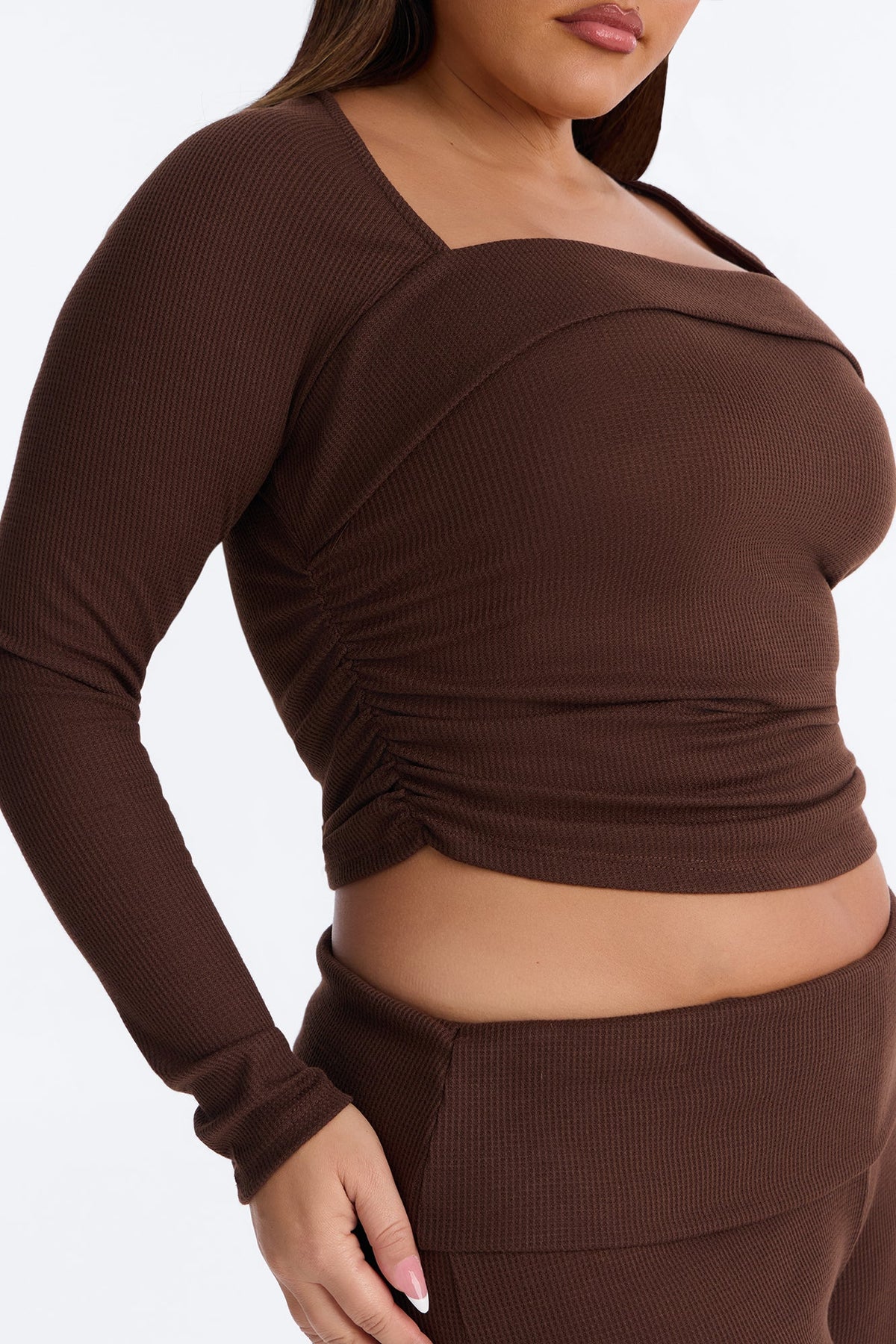 Enya Wide Leg Waffle Pant Set - Chocolate