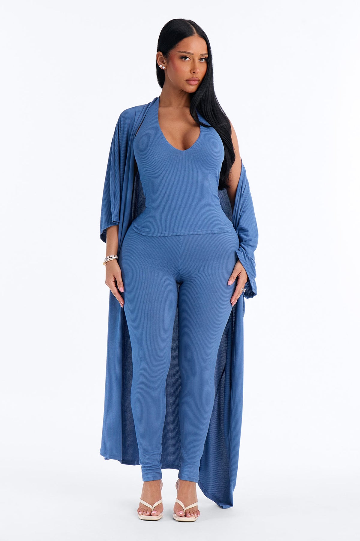 Mel 3 Piece Halter Leggings Set - Denim
