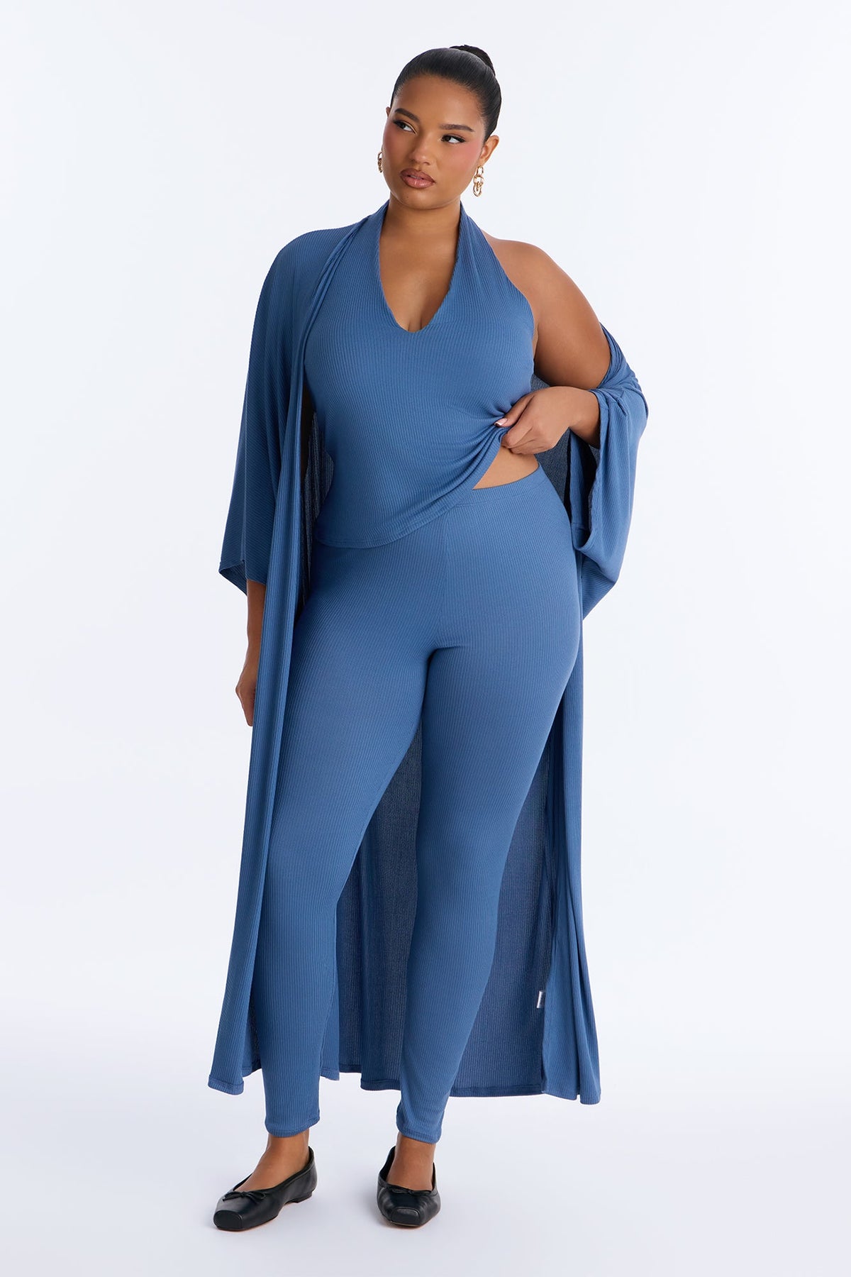Mel 3 Piece Halter Leggings Set - Denim