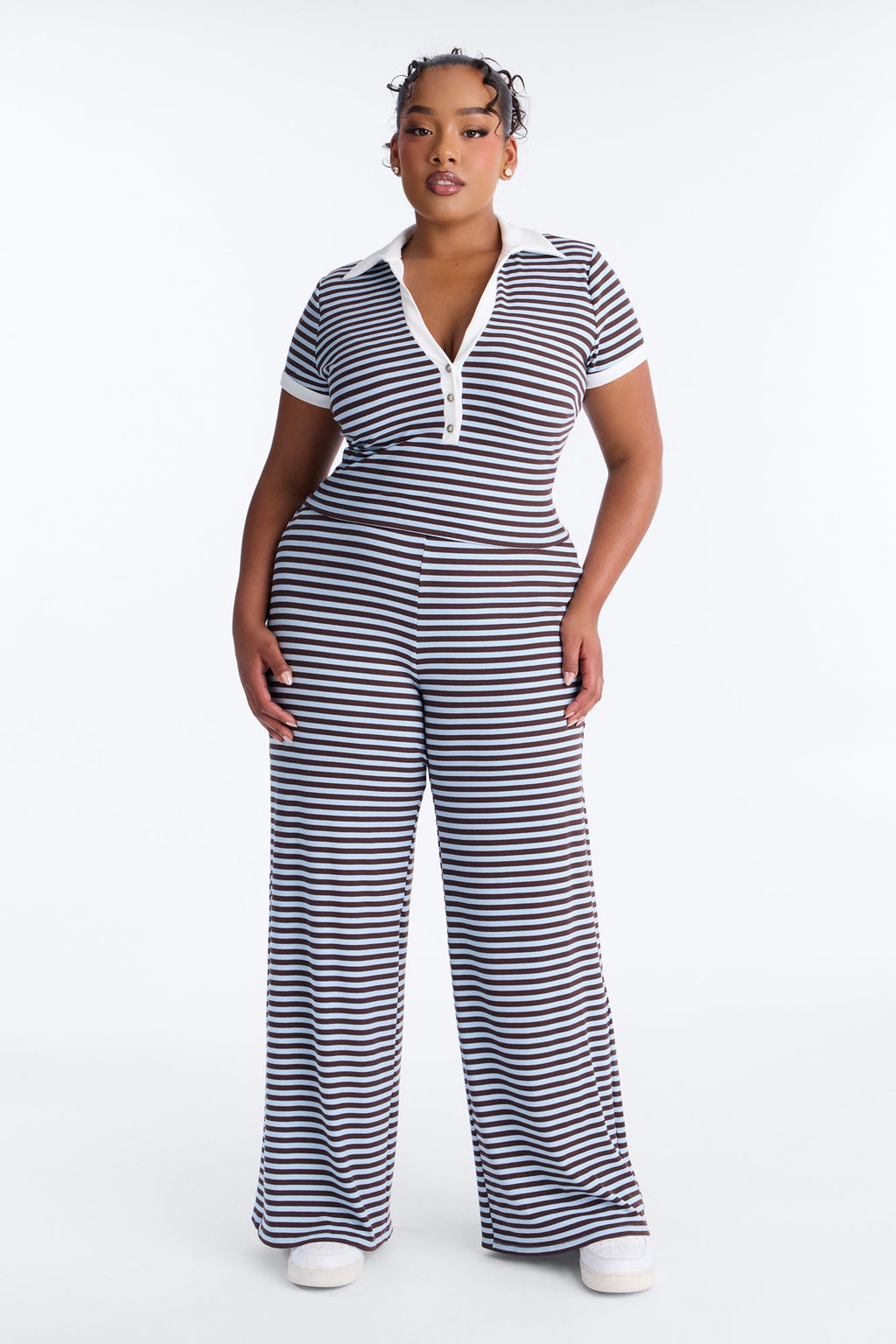 Thinking About You Ribbed Pant Set - Brown/combo