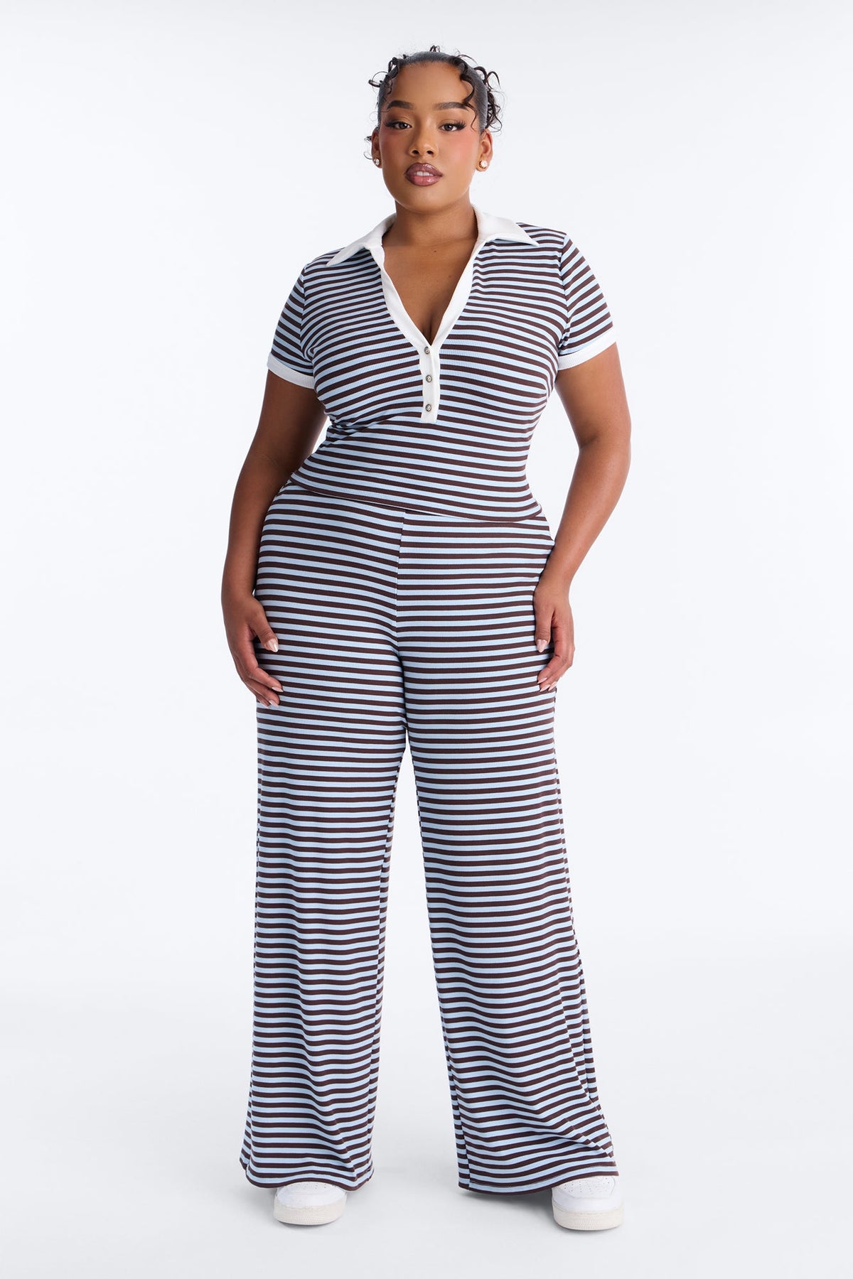 Thinking About You Ribbed Pant Set - Brown/combo