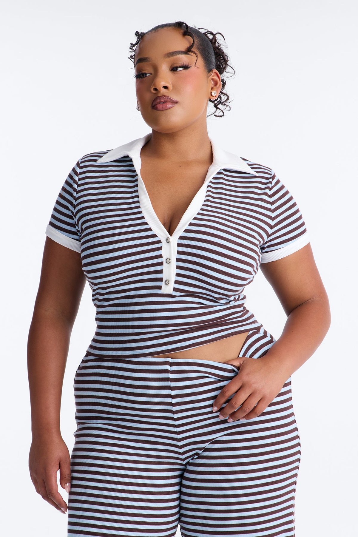 Thinking About You Ribbed Pant Set - Brown/combo