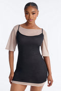 Kya Soft Haze Short Sleeve Mini Dress - Black/combo