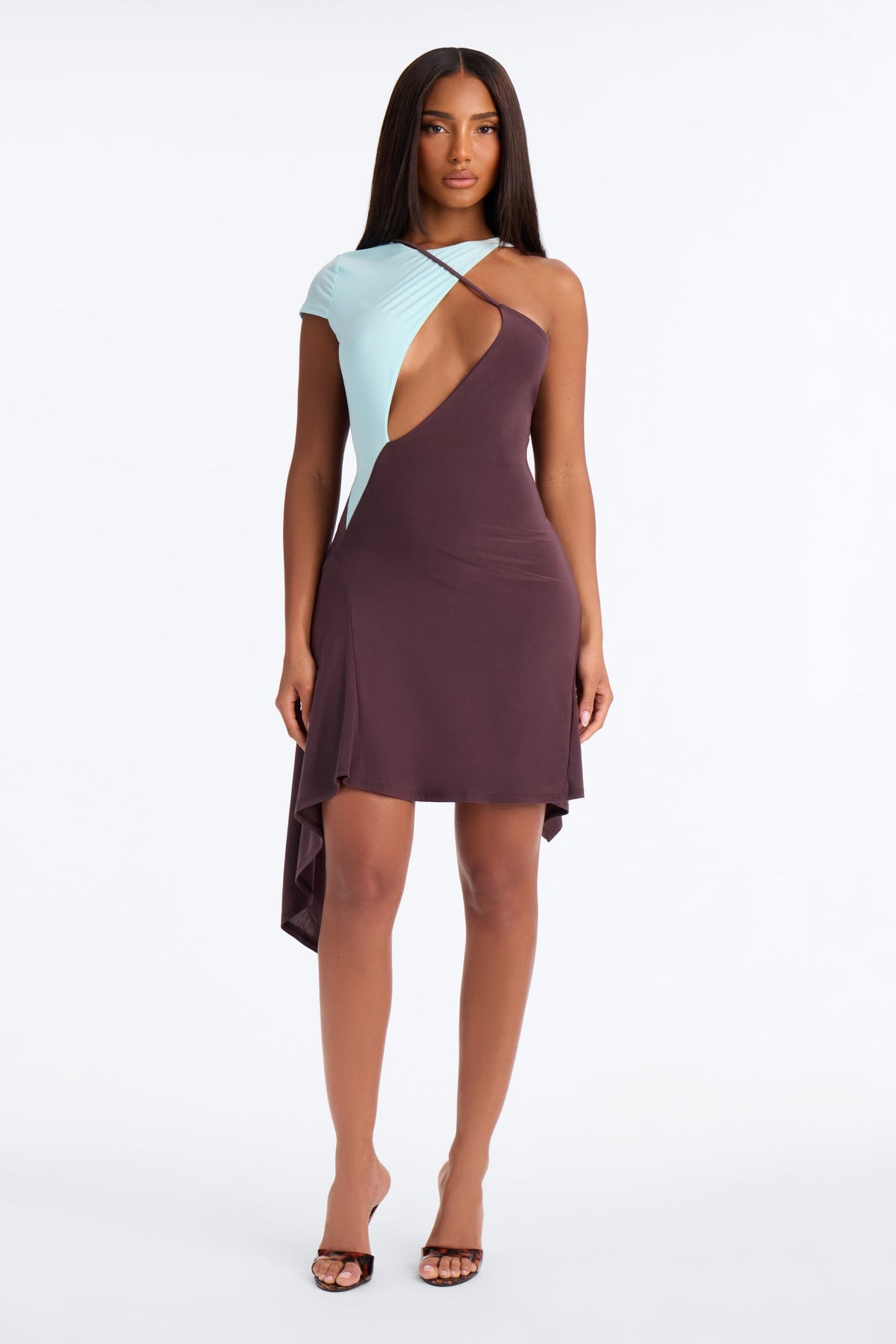 Gianna Cut Out Contrast Trim Mini Dress - Turquoise/combo