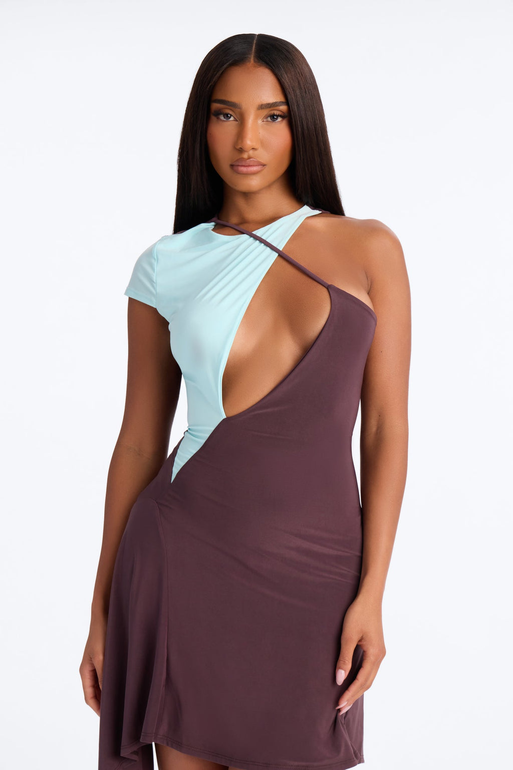 Gianna Cut Out Contrast Trim Mini Dress - Turquoise/combo