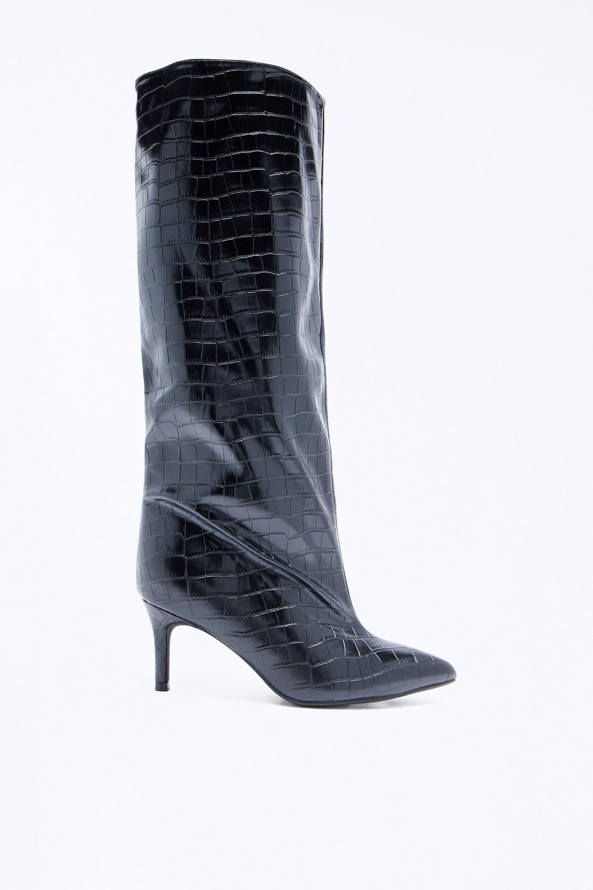Newark Croc Stiletto Boots - Black