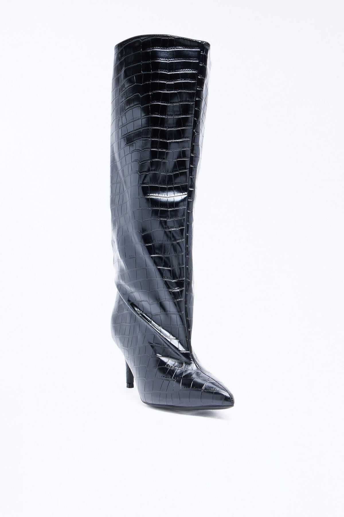 Newark Croc Stiletto Boots - Black