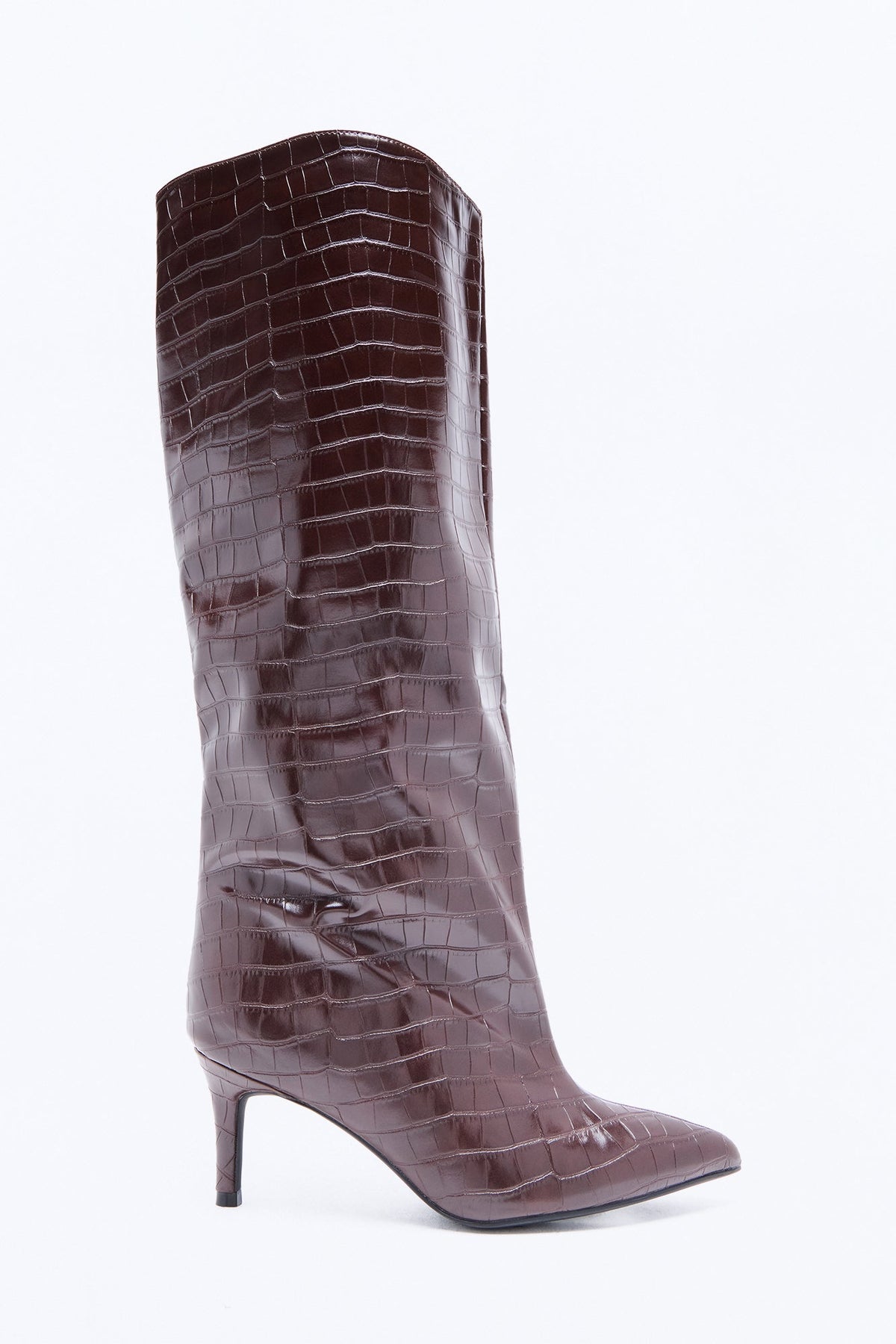 Newark Croc Stiletto Boots - Brown