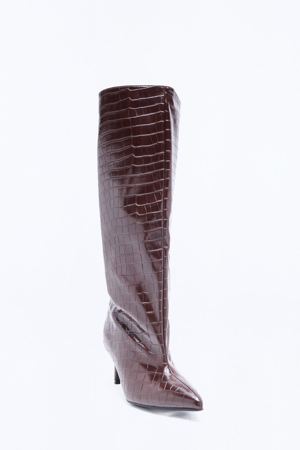 Newark Croc Stiletto Boots - Brown