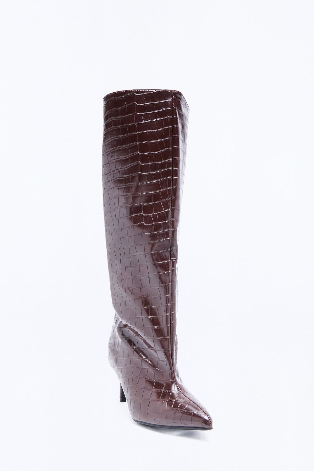 Newark Croc Stiletto Boots - Brown