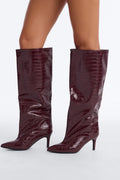 Newark Croc Stiletto Boots - Wine