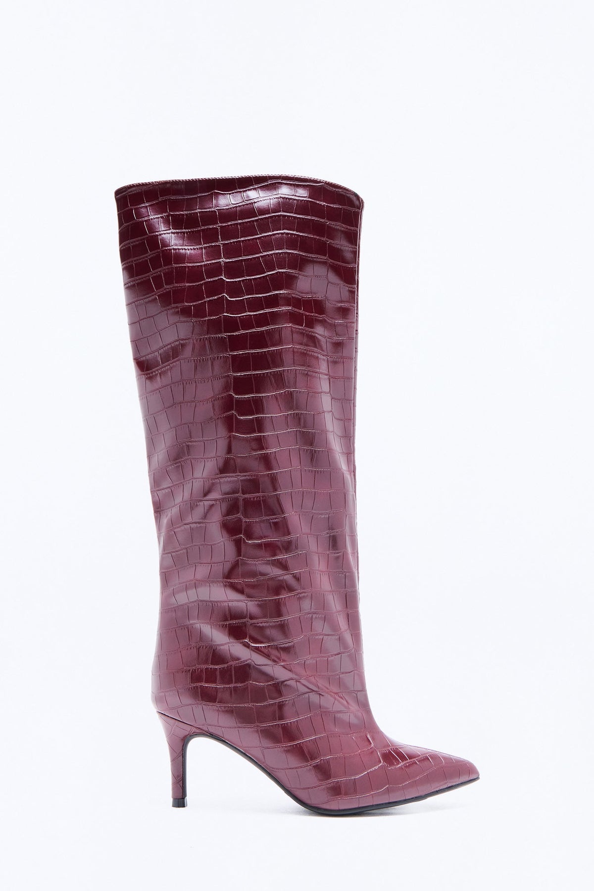 Newark Croc Stiletto Boots - Wine