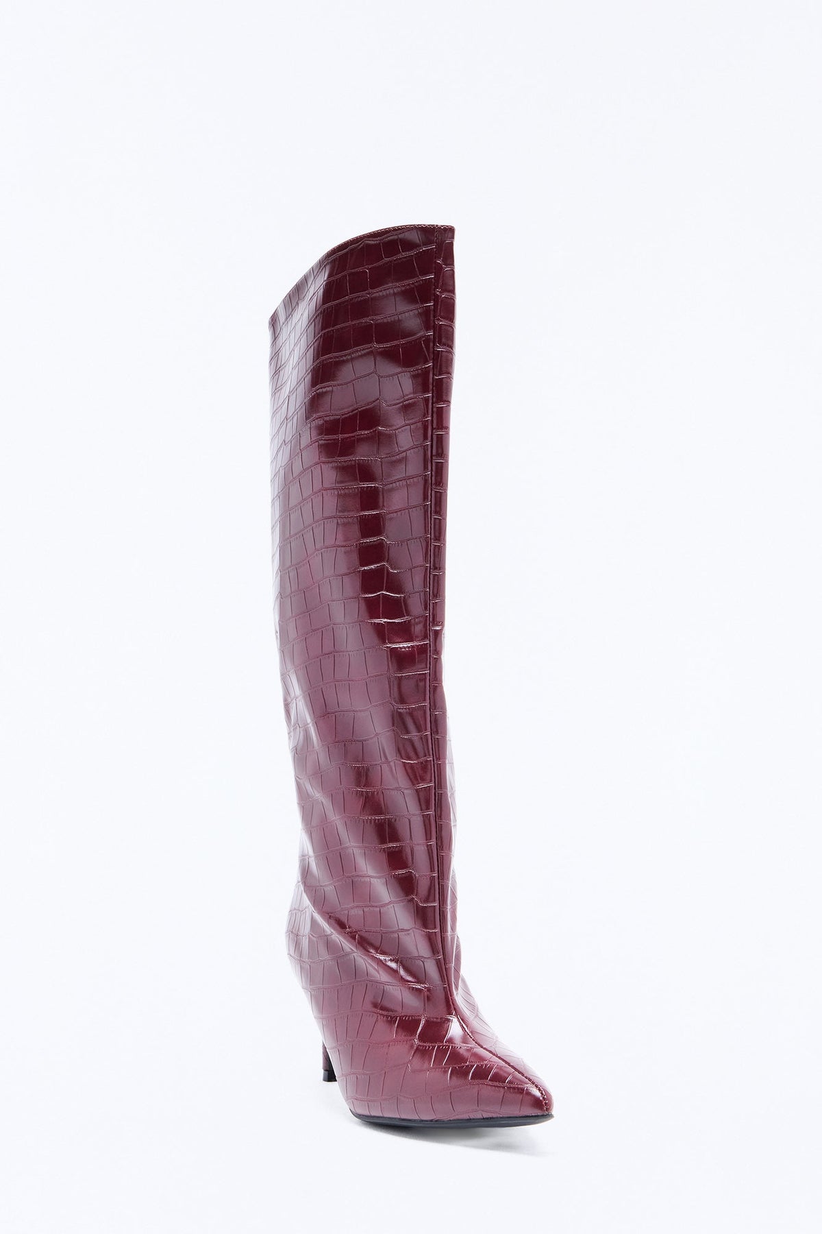 Newark Croc Stiletto Boots - Wine