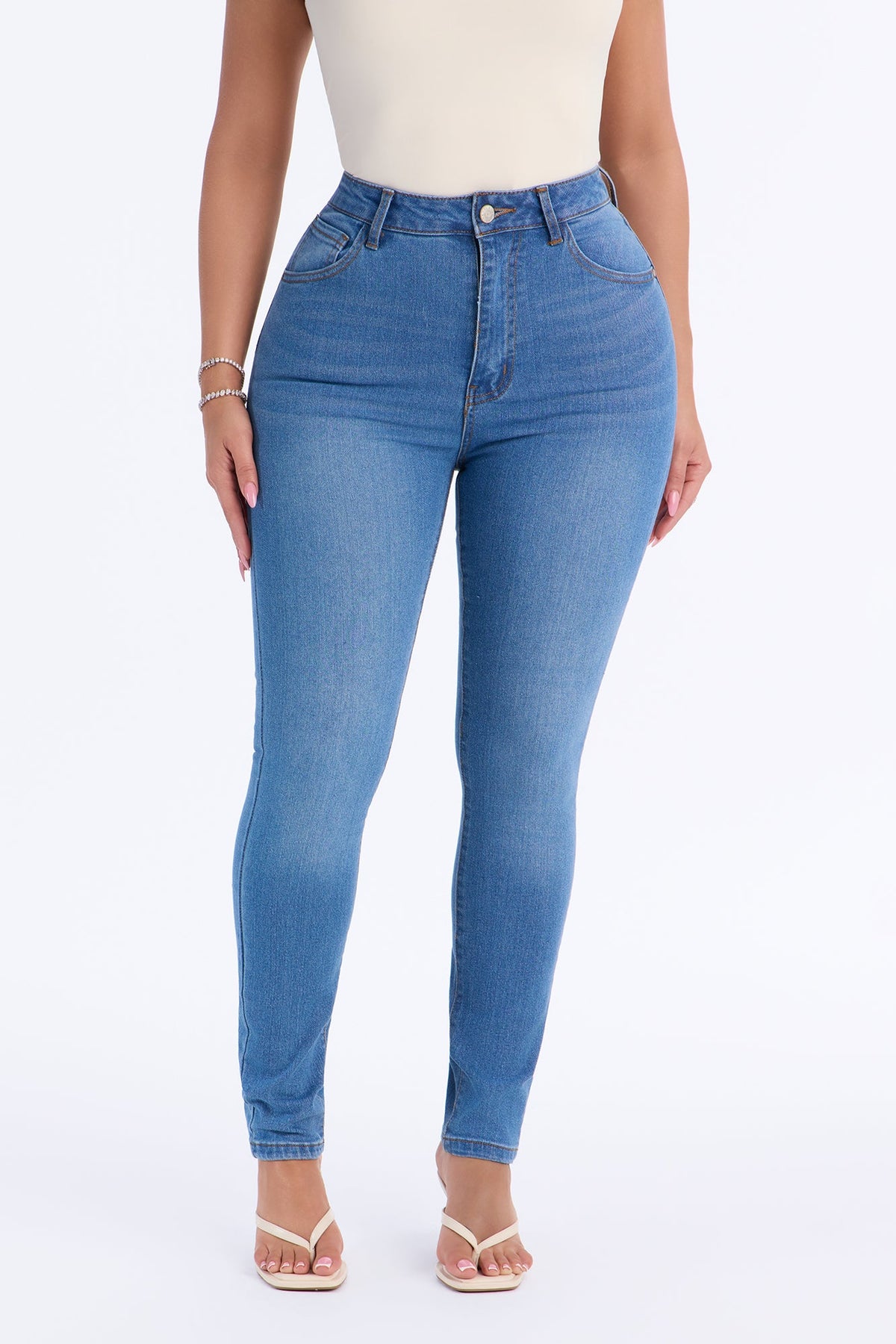 On Alert High Rise Stretch Skinny Jeans - Medium Wash