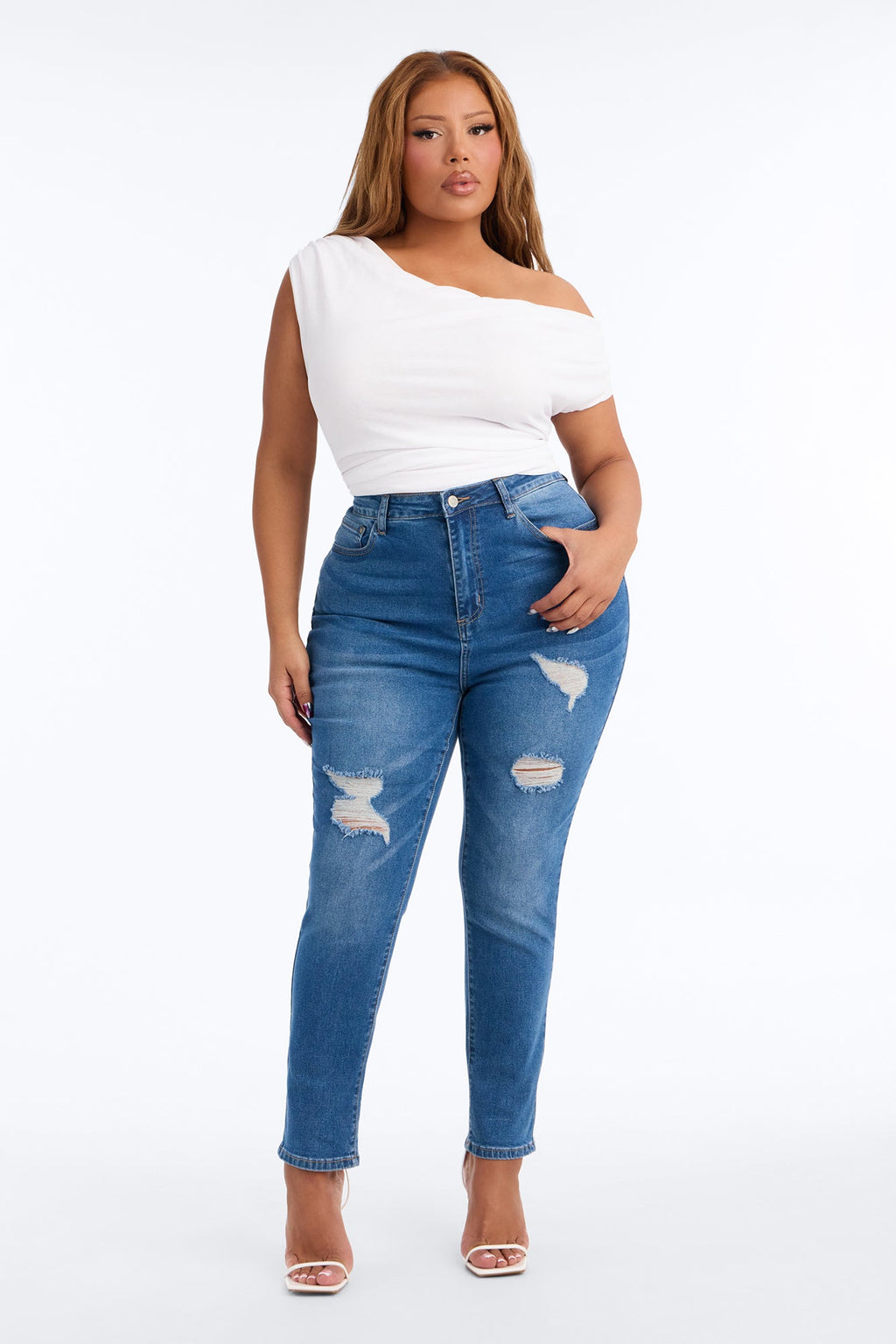 Give It Time High Rise Ripped Skinny Jeans - Medium Wash