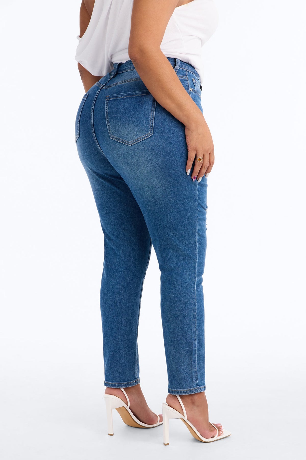 Give It Time High Rise Ripped Skinny Jeans - Medium Wash