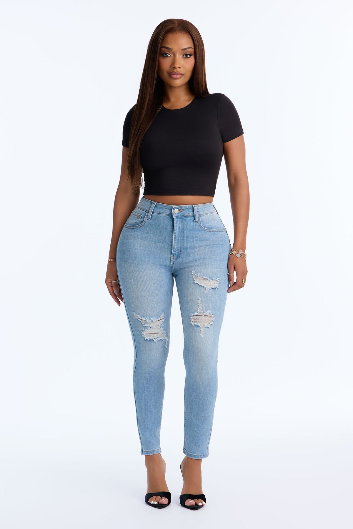 Get It Going High Rise Ripped Skinny Jeans - Light Wash