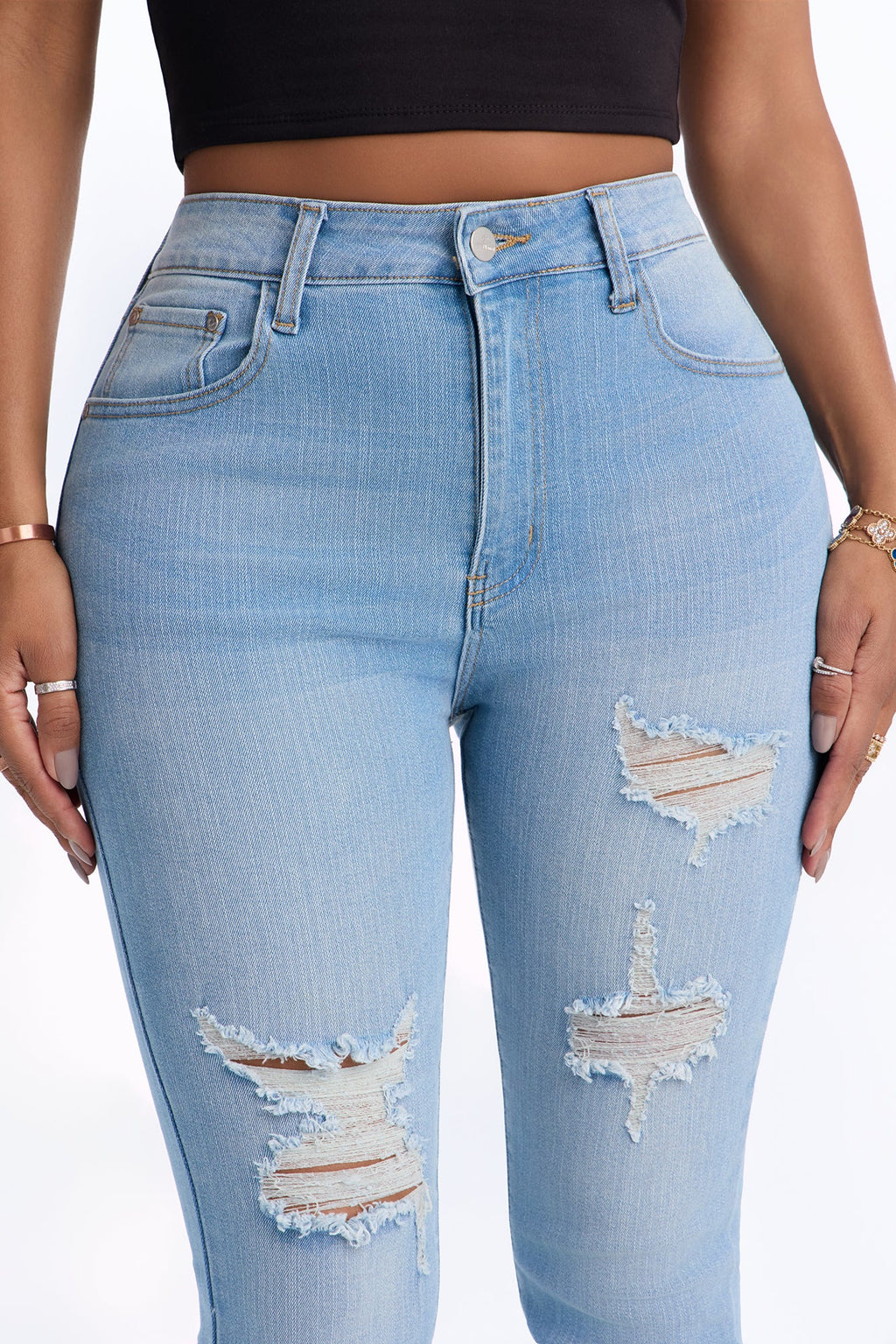 Get It Going High Rise Ripped Skinny Jeans - Light Wash