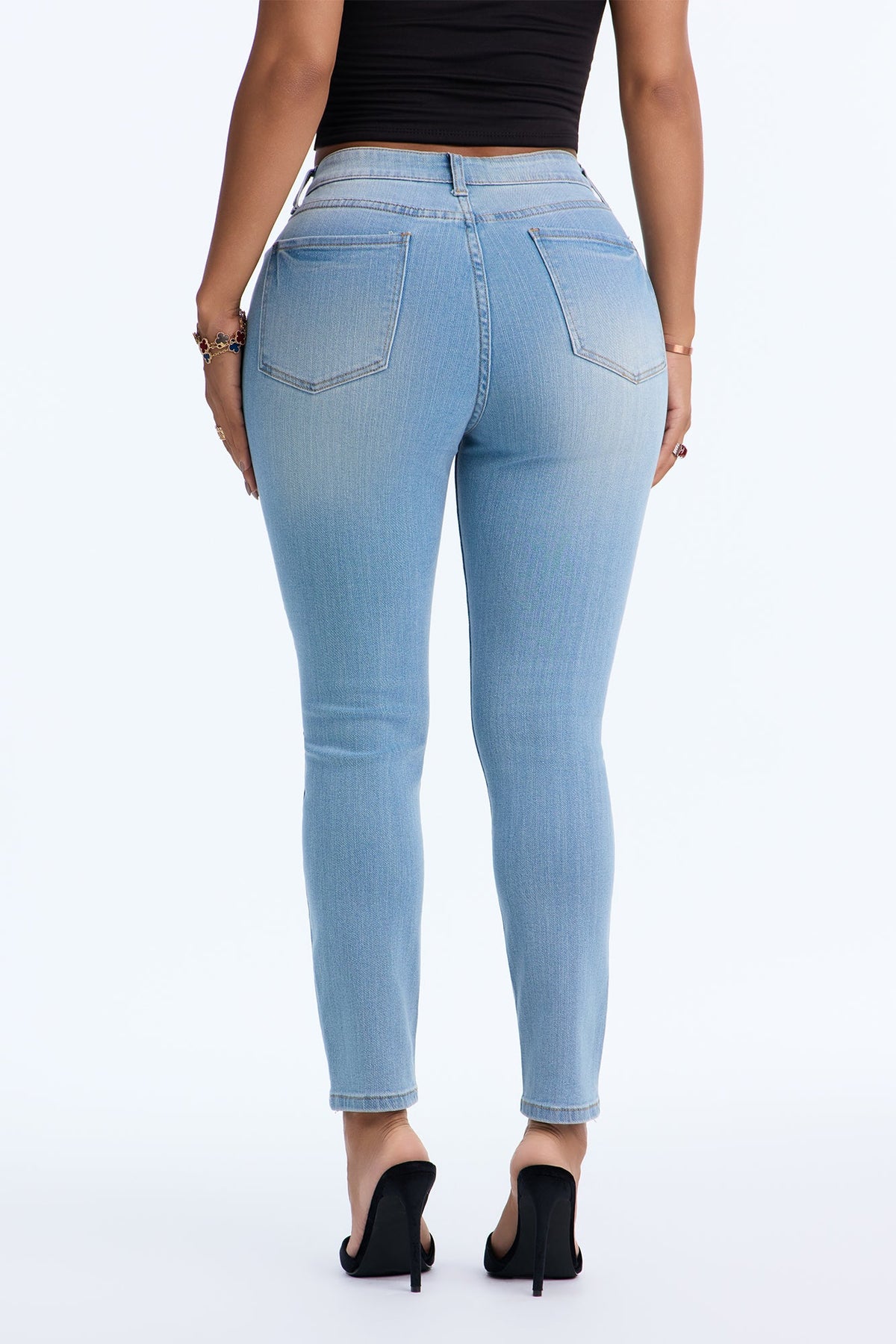 Get It Going High Rise Ripped Skinny Jeans - Light Wash