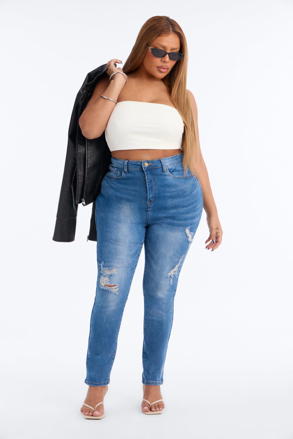 Get It Going High Rise Ripped Skinny Jeans - Medium Wash