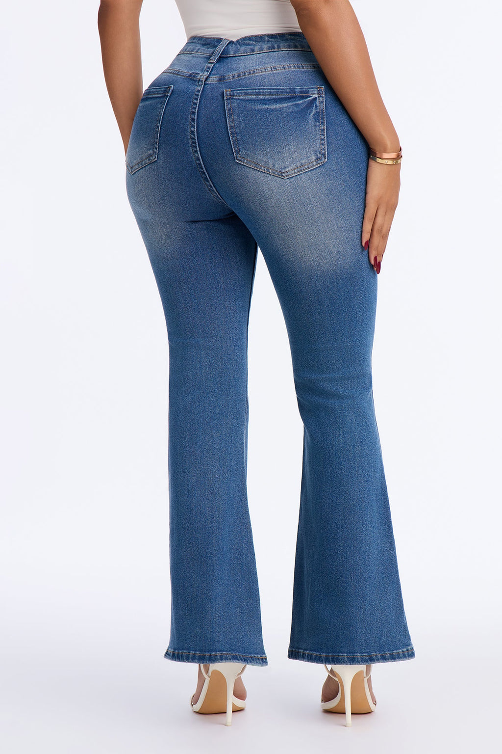 On A Whim Ripped Ankle Length Flare Leg Jeans - Medium Wash