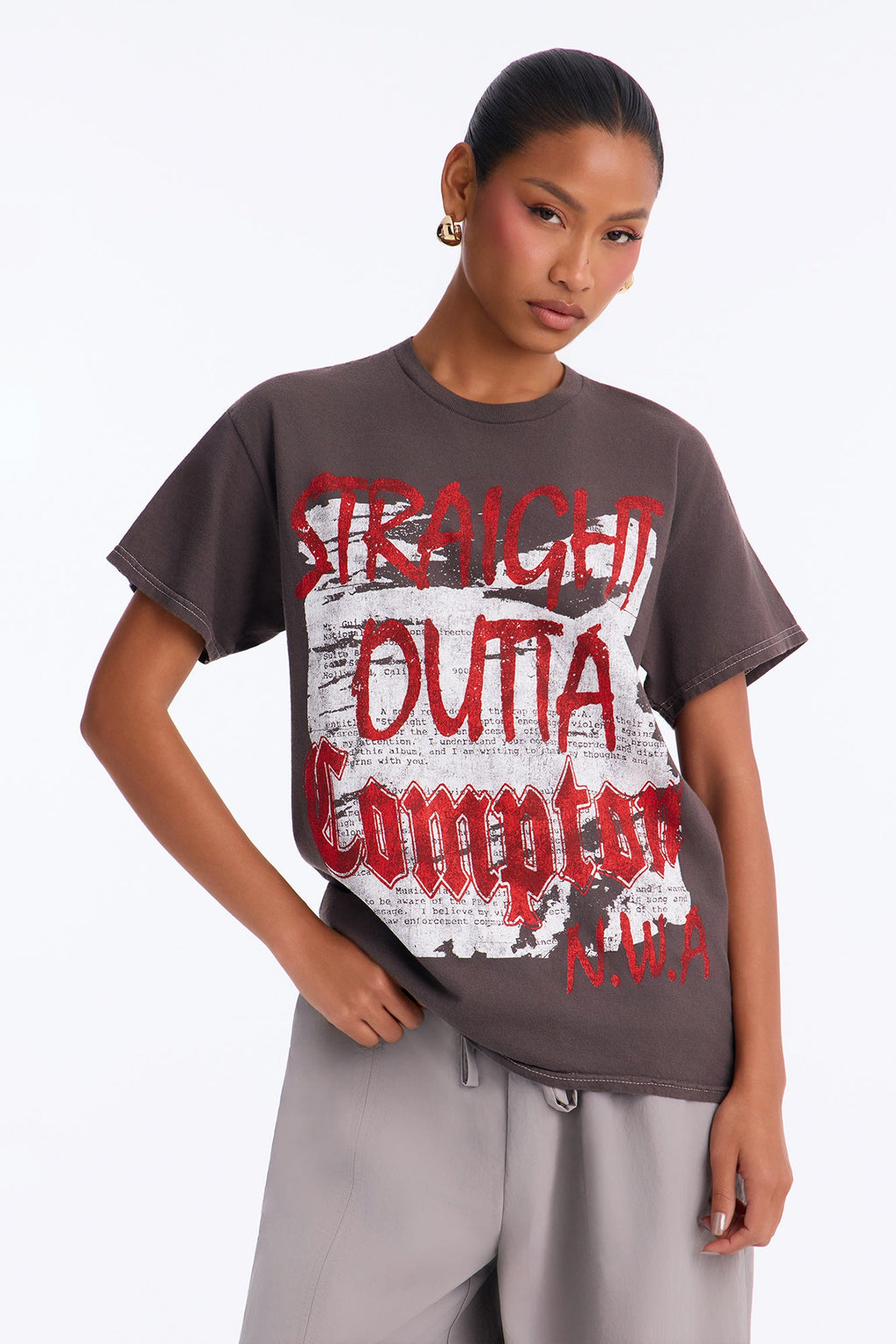NWA Straight Out Of Compton Washed Tee - Charcoal