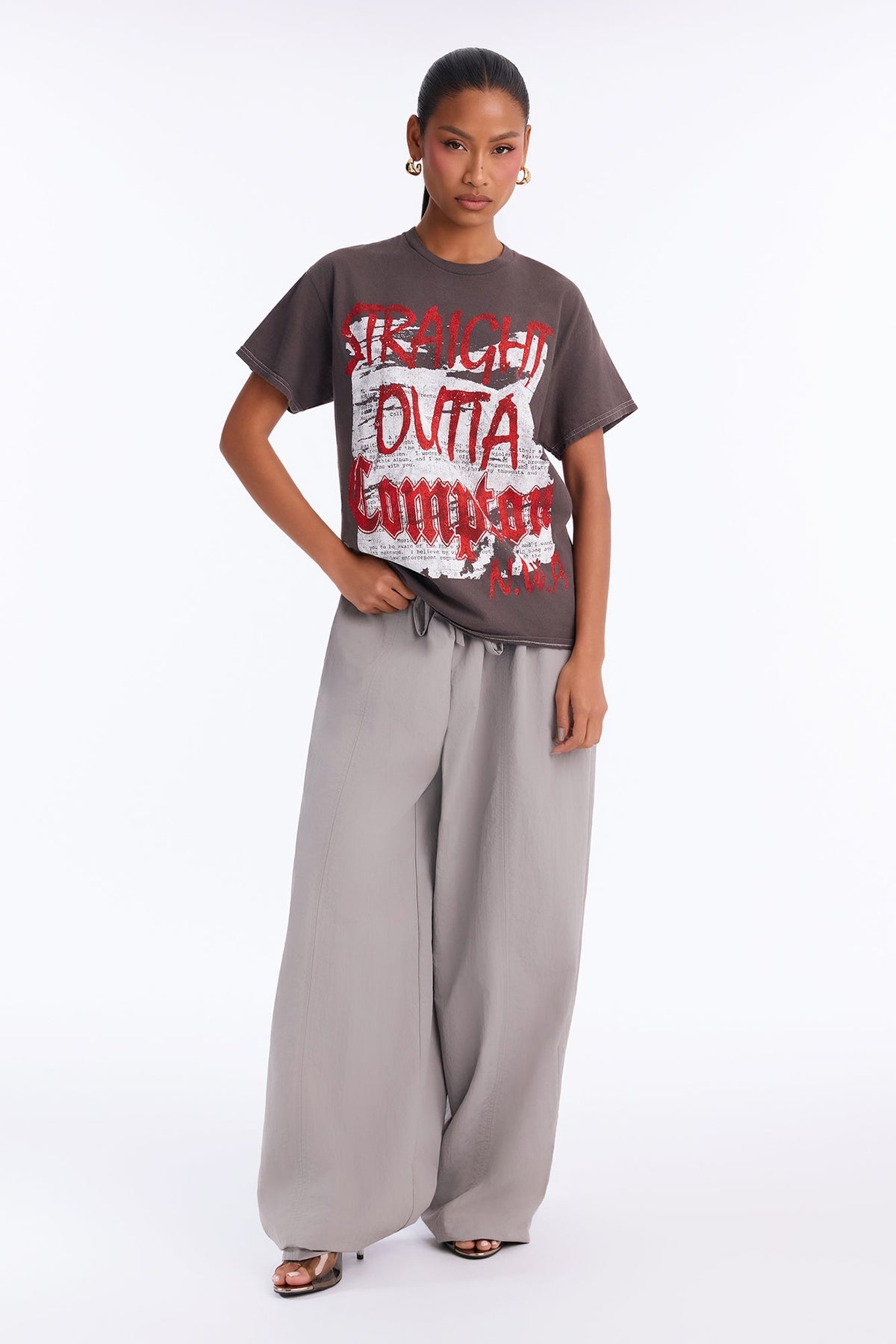NWA Straight Out Of Compton Washed Tee - Charcoal