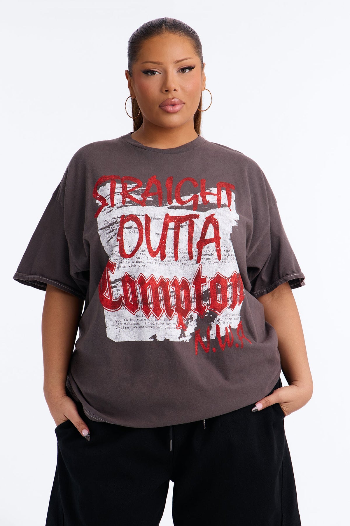 NWA Straight Out Of Compton Washed Tee - Charcoal