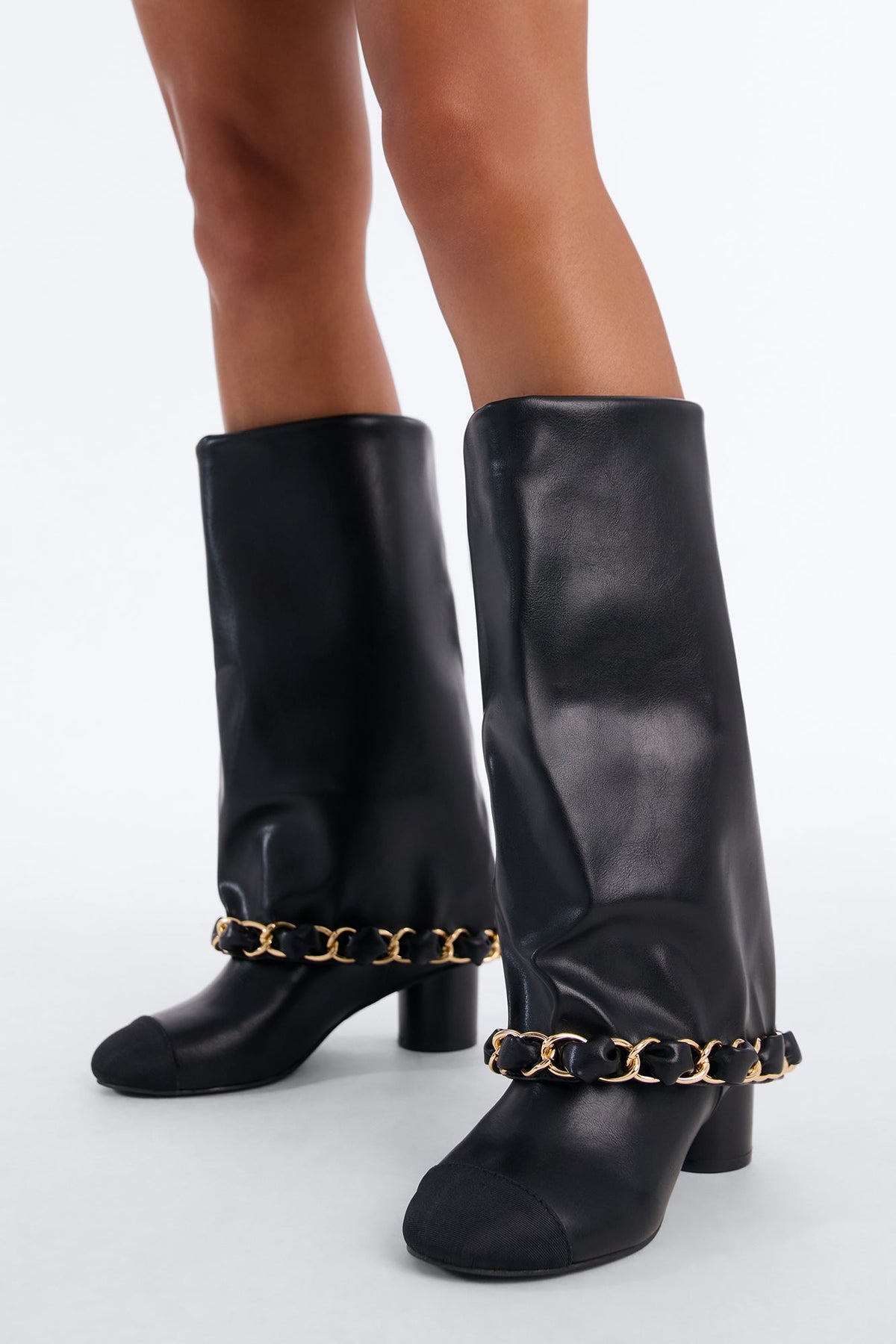 First Pick Chain Overlay Heeled Boots - Black