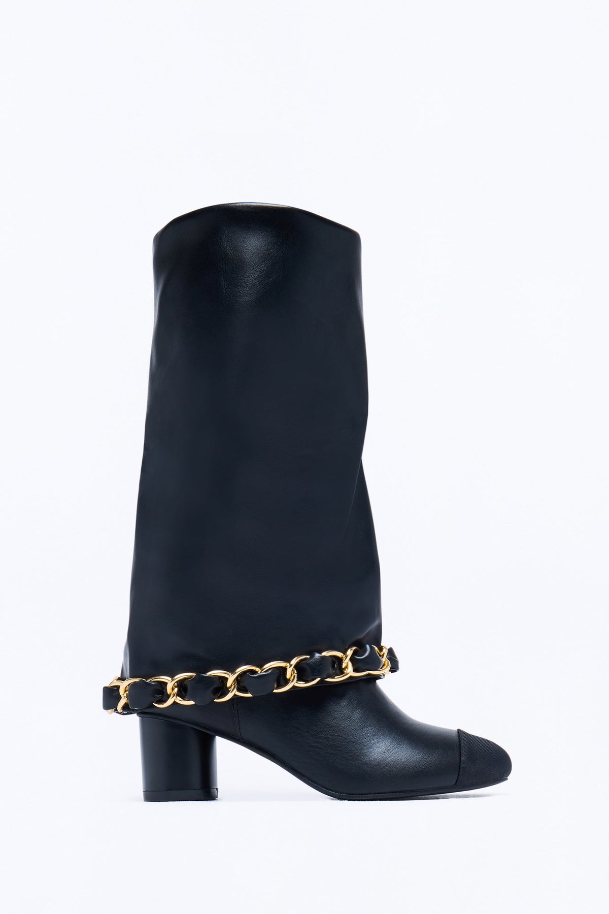 First Pick Chain Overlay Heeled Boots - Black