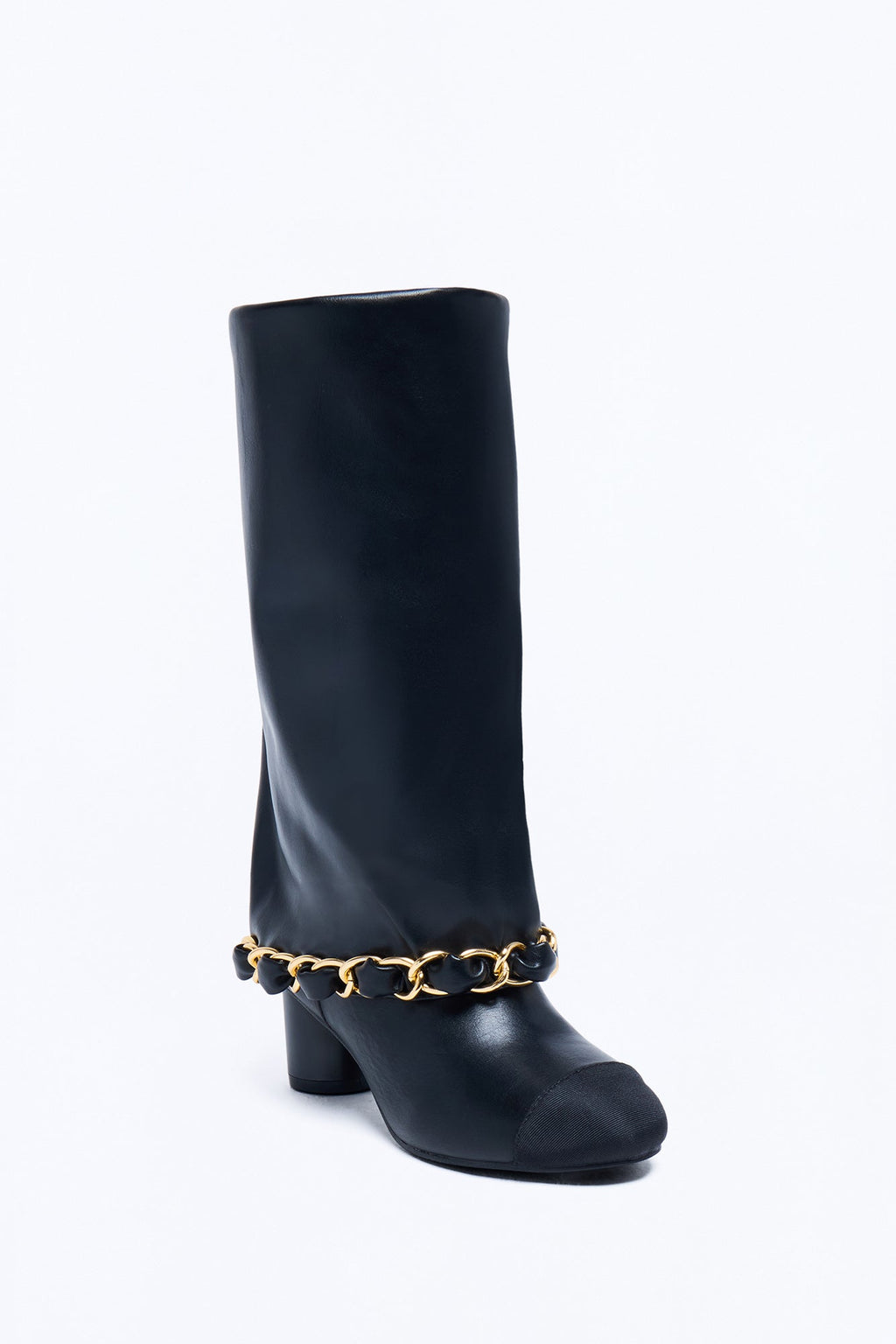 First Pick Chain Overlay Heeled Boots - Black