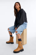 Open Up Platform Booties - Tan