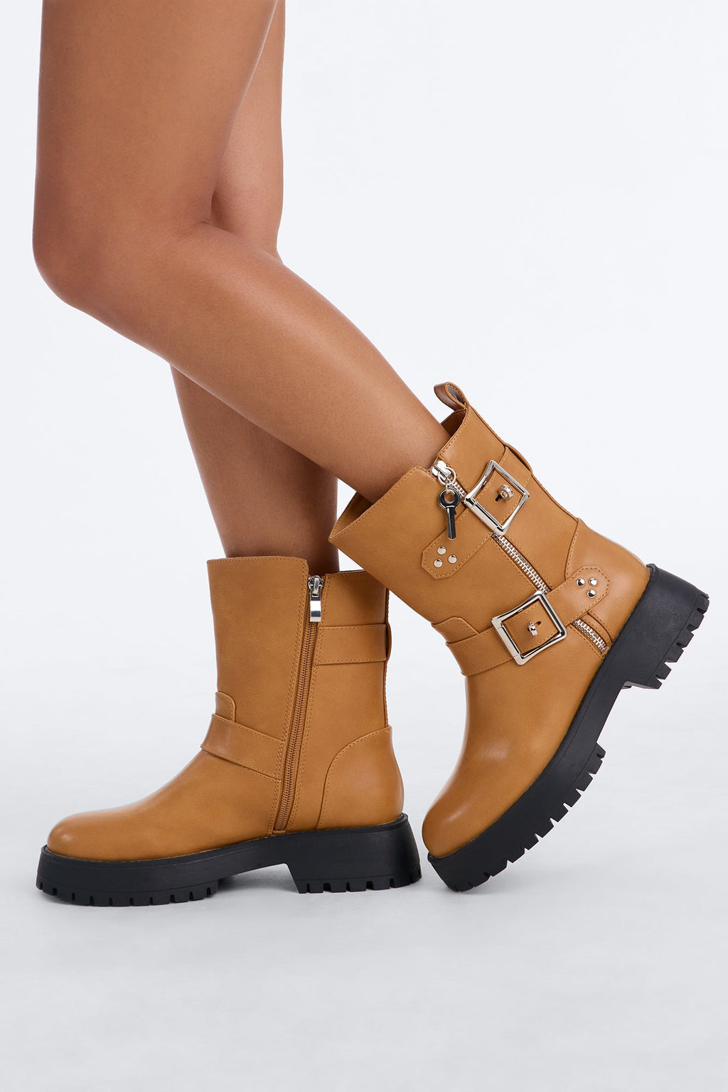 Open Up Platform Booties - Tan