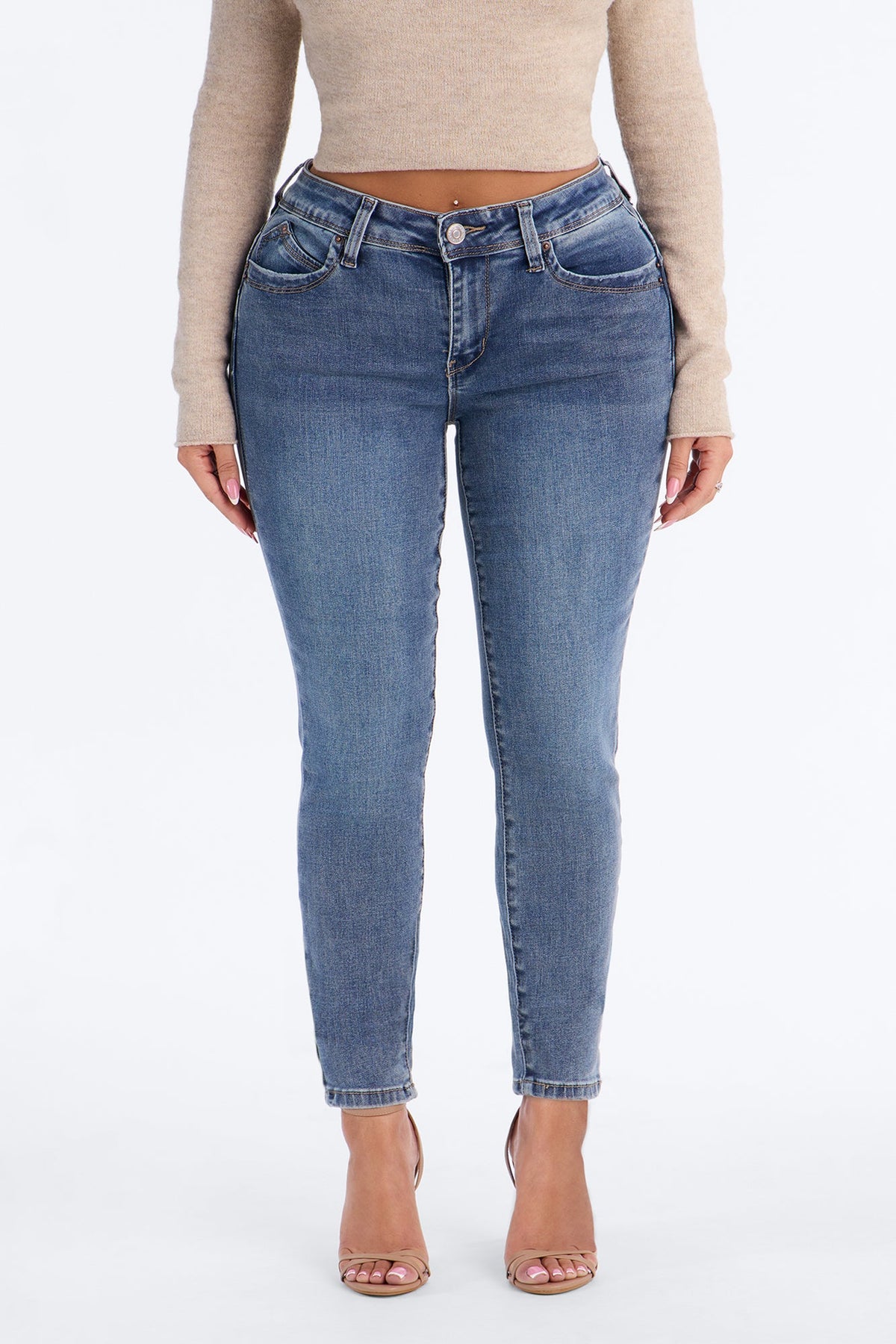 Stay Awhile Mid RIse Stretch Skinny Jeans - Dark Wash