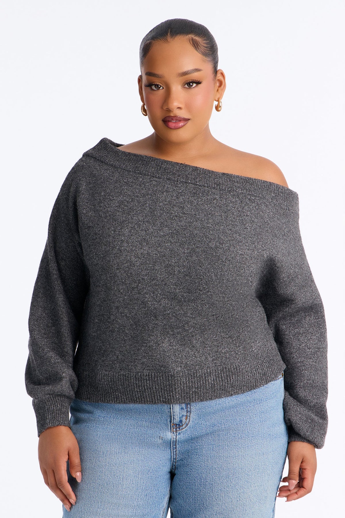 Dany Off Shoulder Sweater - Charcoal