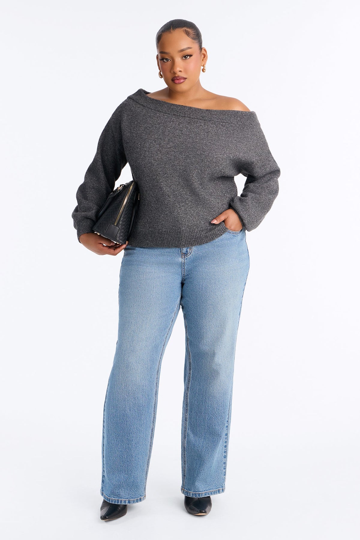 Dany Off Shoulder Sweater - Charcoal