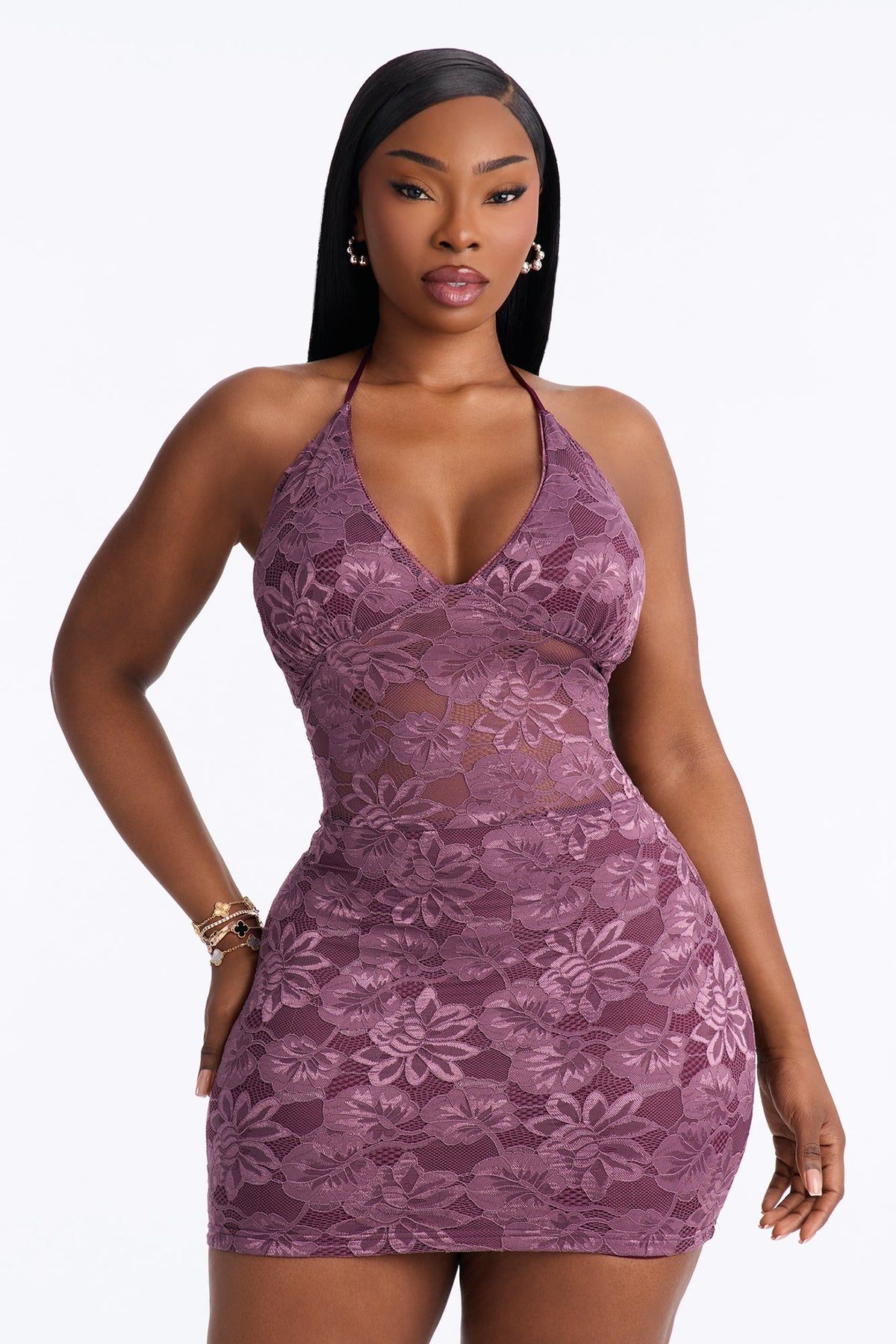 Give Me Romance Halter Lace Mini Dress Set - Plum